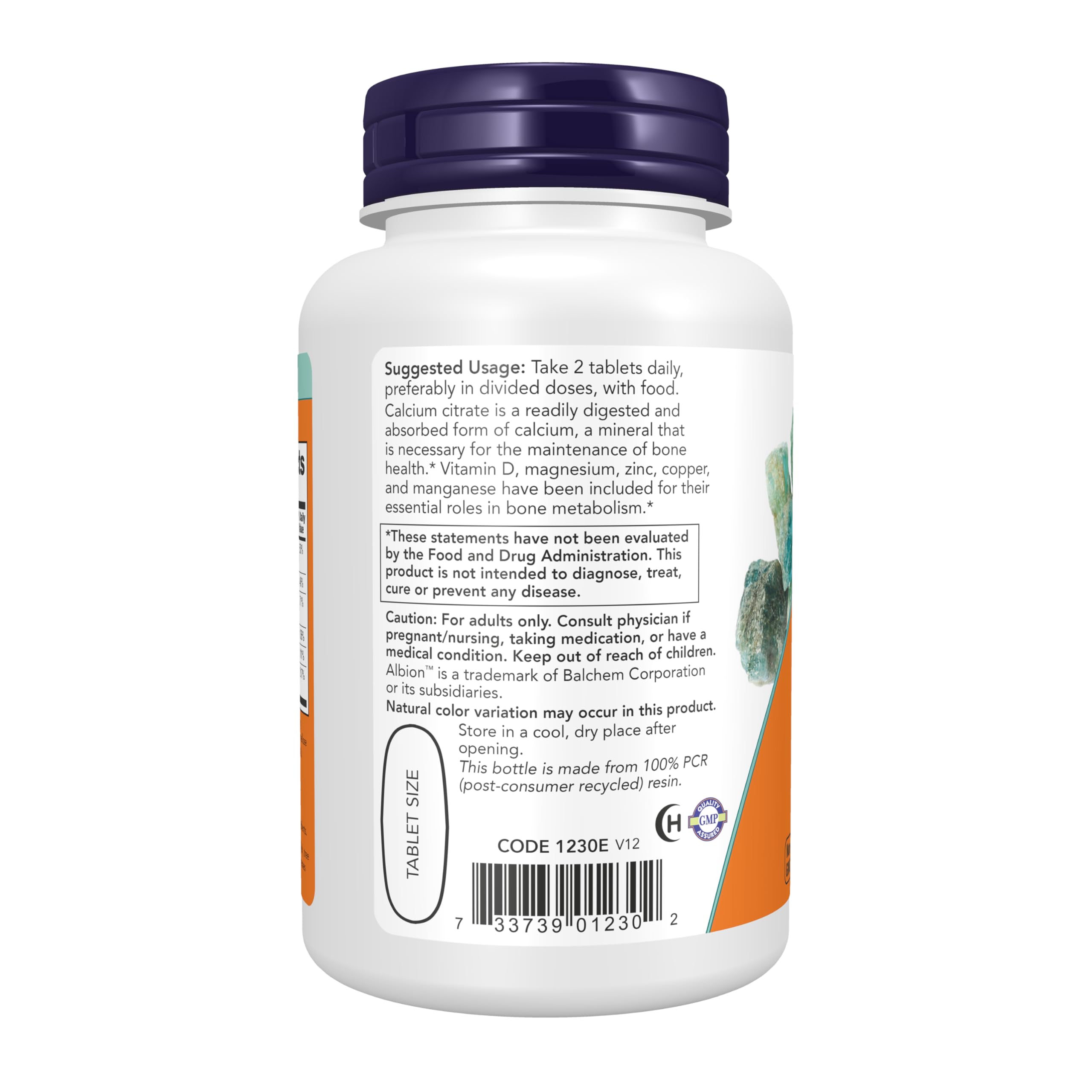 NOW Foods Calcium Citrate Tablets side view showing tablet size