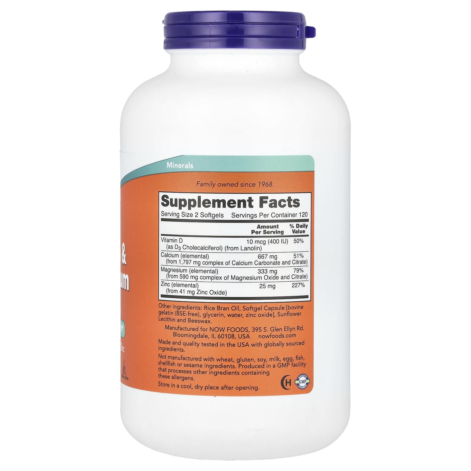 NOW Foods Calcium & Magnesium + D 240 Softgels packaging details