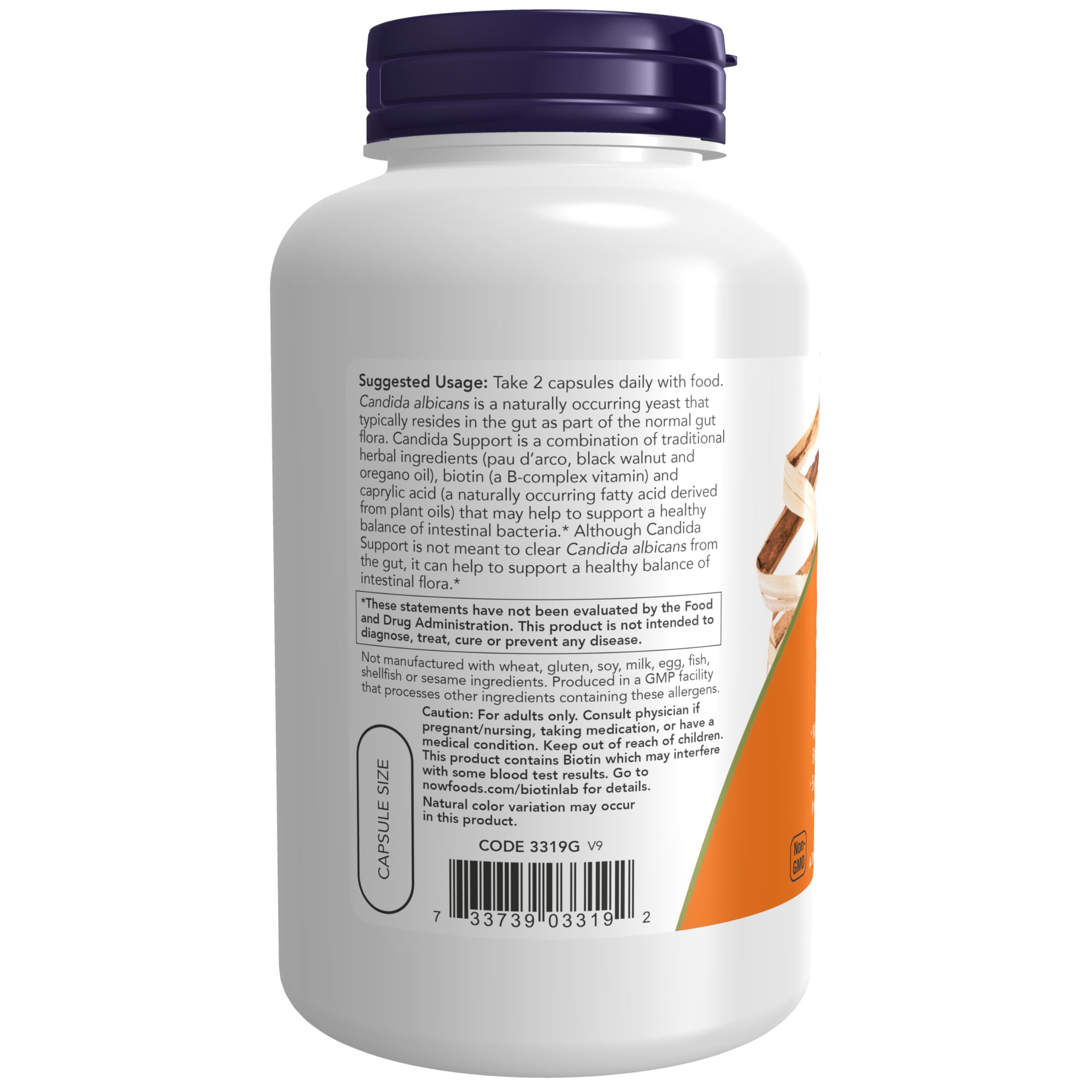 NOW Foods Candida Support 90 Veg Capsules label close-up