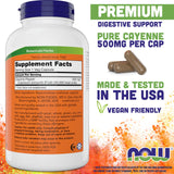 NOW Foods Cayenne 500 mg Veg Capsules side view