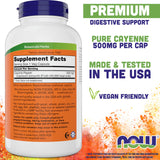 NOW Foods Cayenne Pepper 500 mg 360 Veg Capsules side view