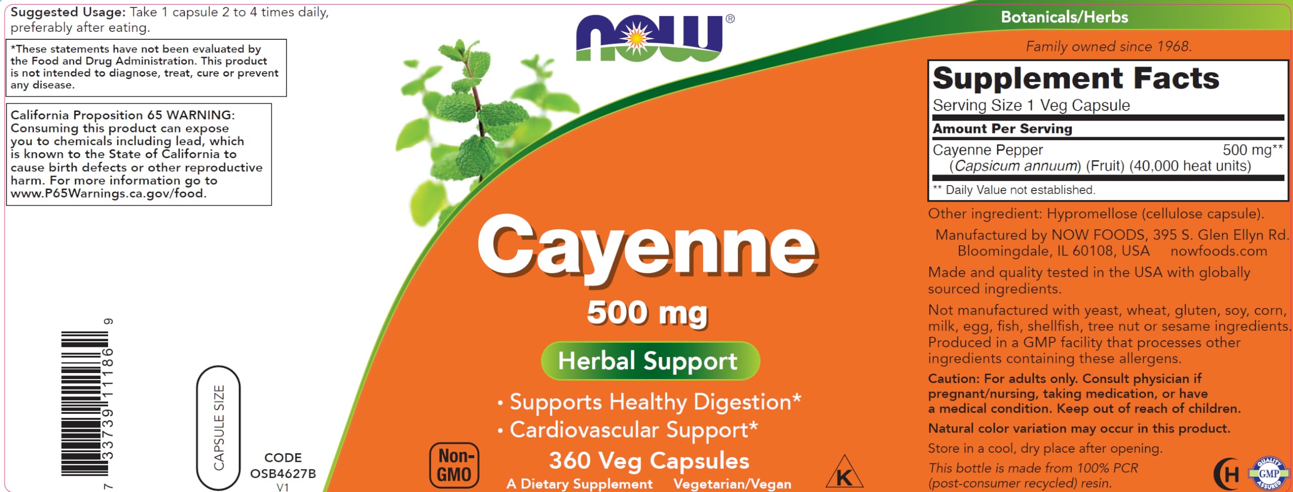 NOW Foods Cayenne Pepper 500 mg capsule close-up