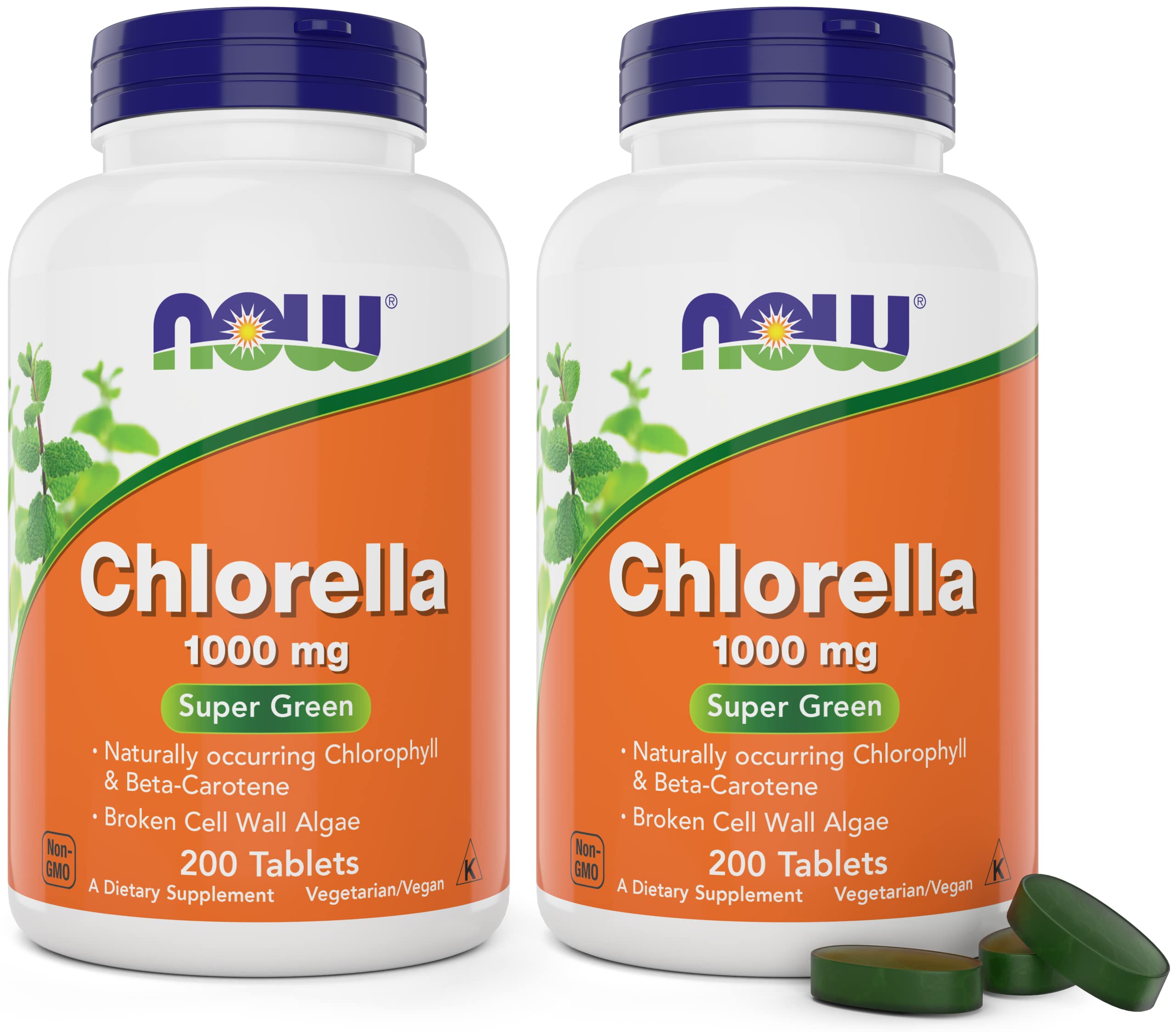 NOW Foods Chlorella Supplement 200 Tablets front view