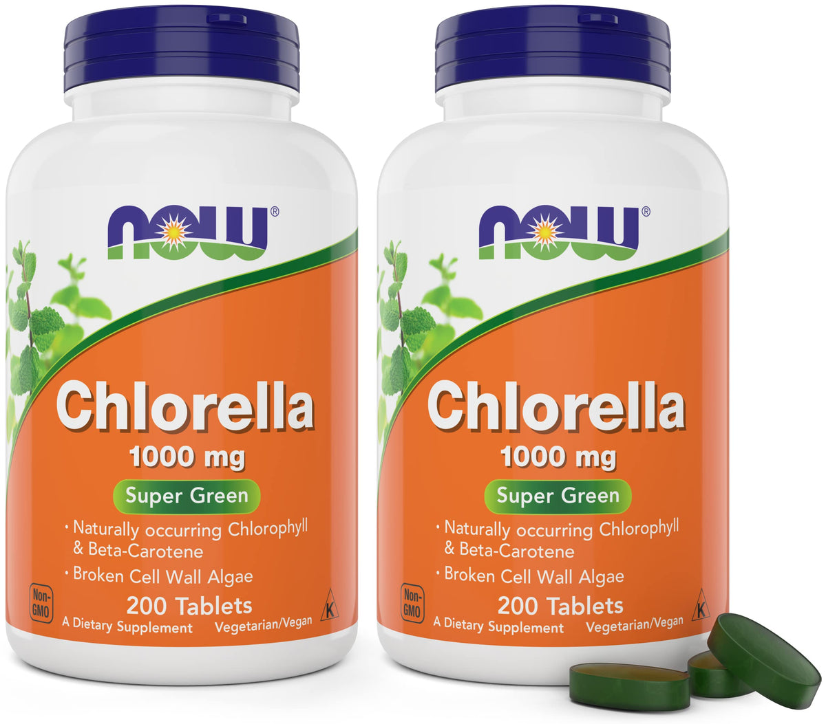 NOW Foods Chlorella Supplement 200 Tablets front view