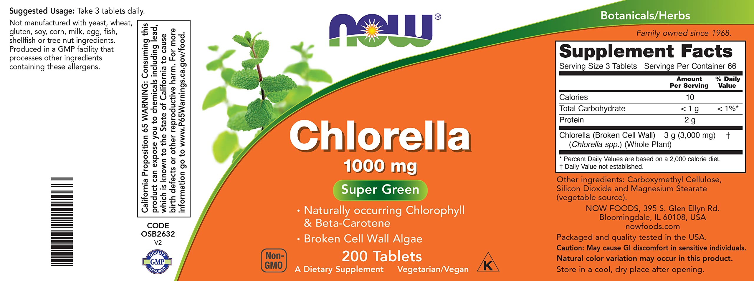 NOW Foods Chlorella Supplement packaging