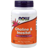 NOW Foods Choline & Inositol Capsules on a wooden table