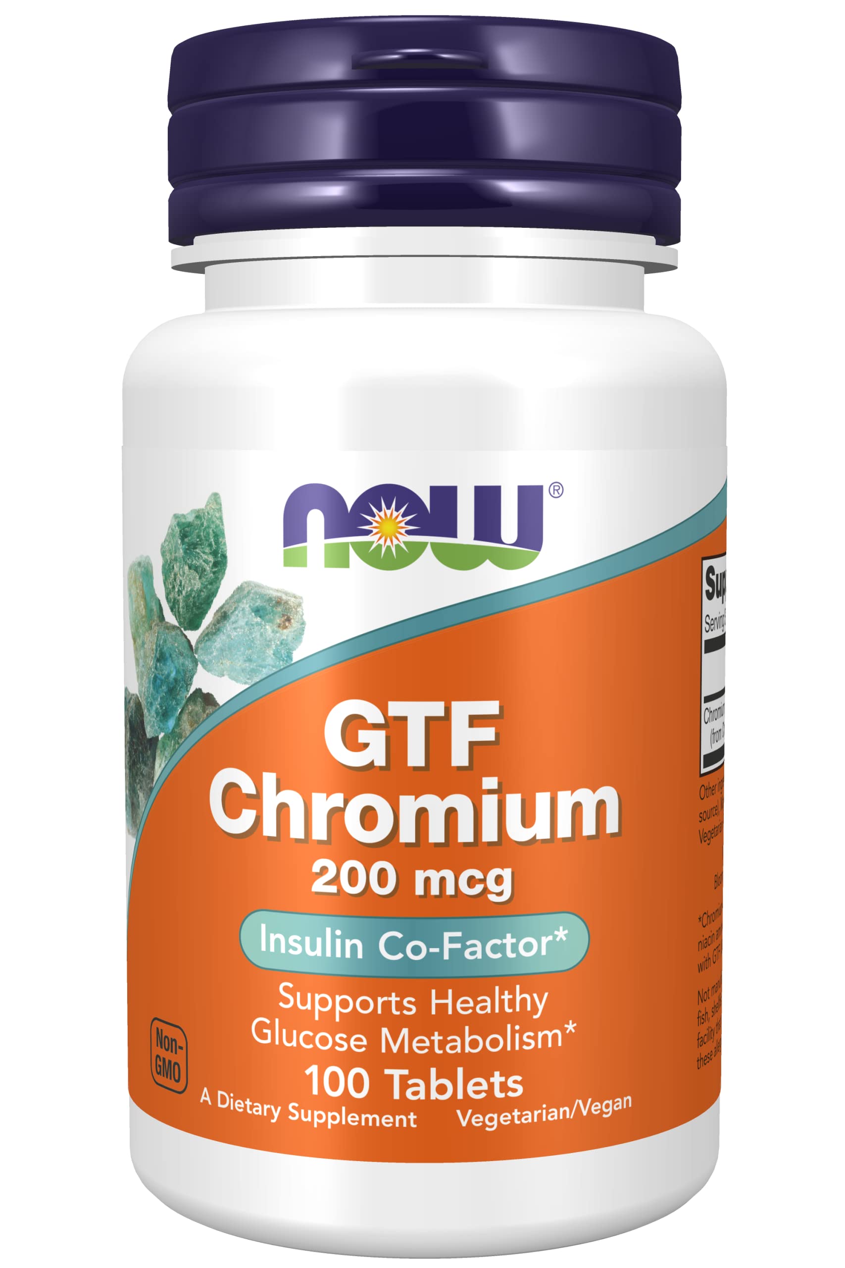 NOW Foods Chromium 200mcg 100 Tablets front view