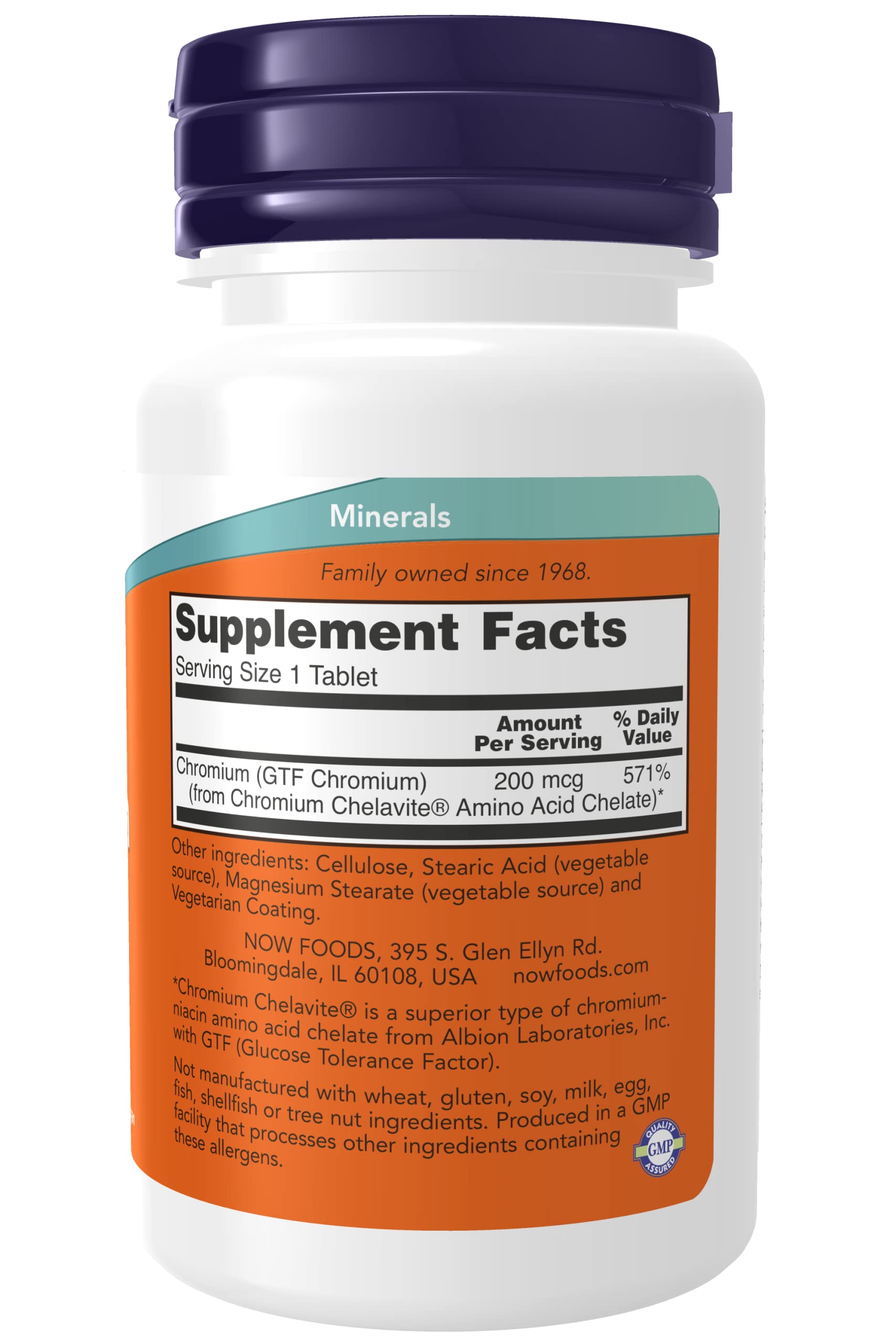 NOW Foods Chromium 200mcg 100 Tablets side view