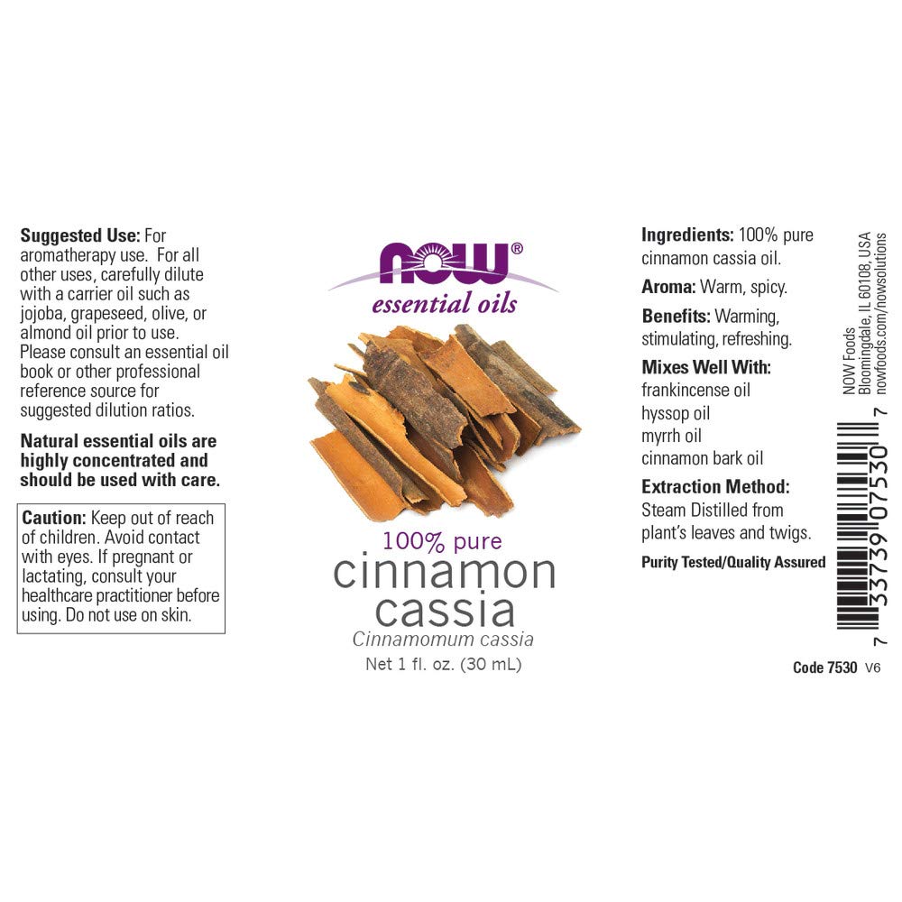 NOW Foods Cinnamon Cassia Oil 1-ounce bottle side view