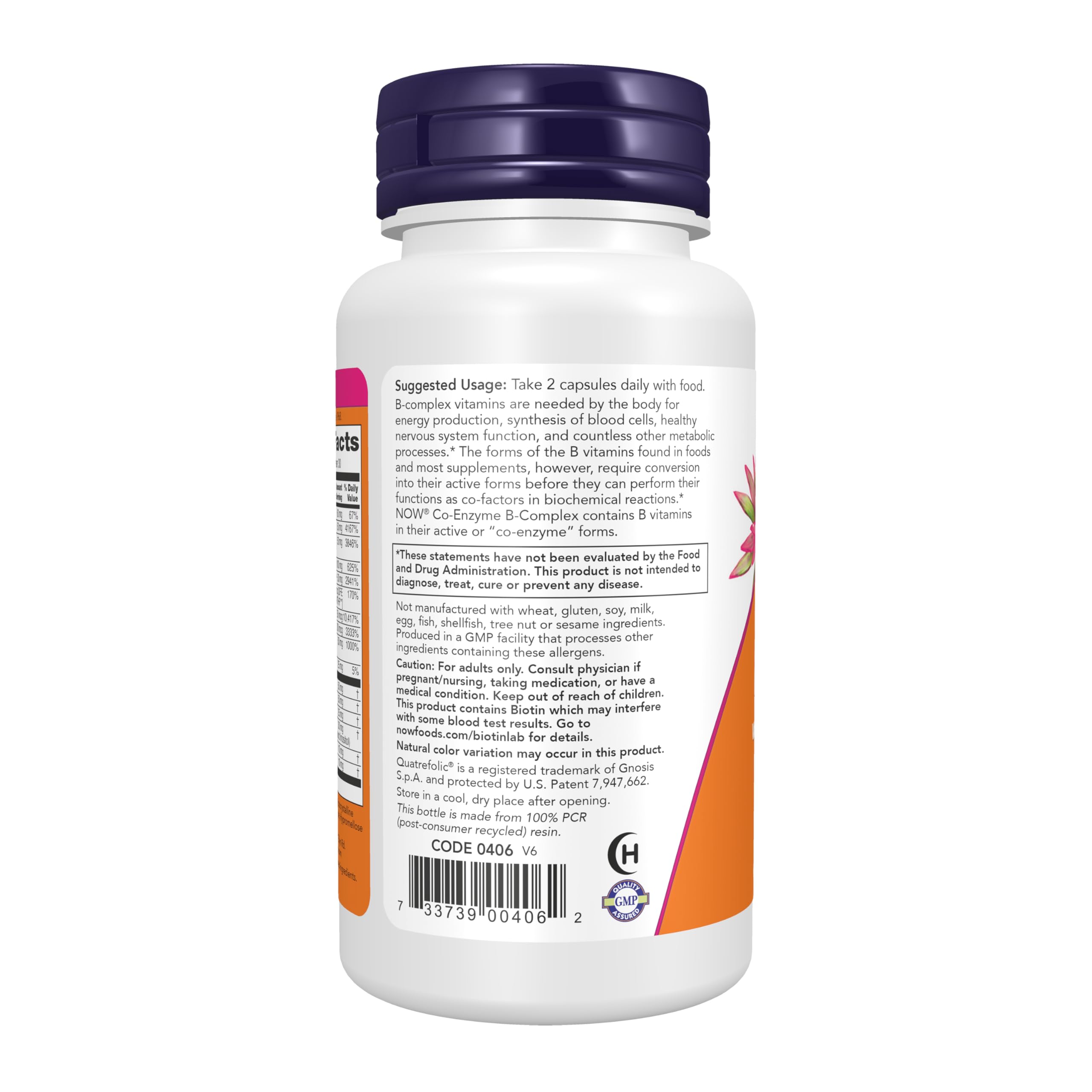 NOW Foods Co-Enzyme B-Complex packaging details