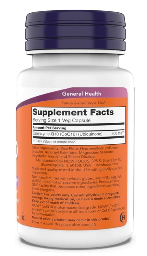 NOW Foods CoQ10 100mg vegan capsules side view