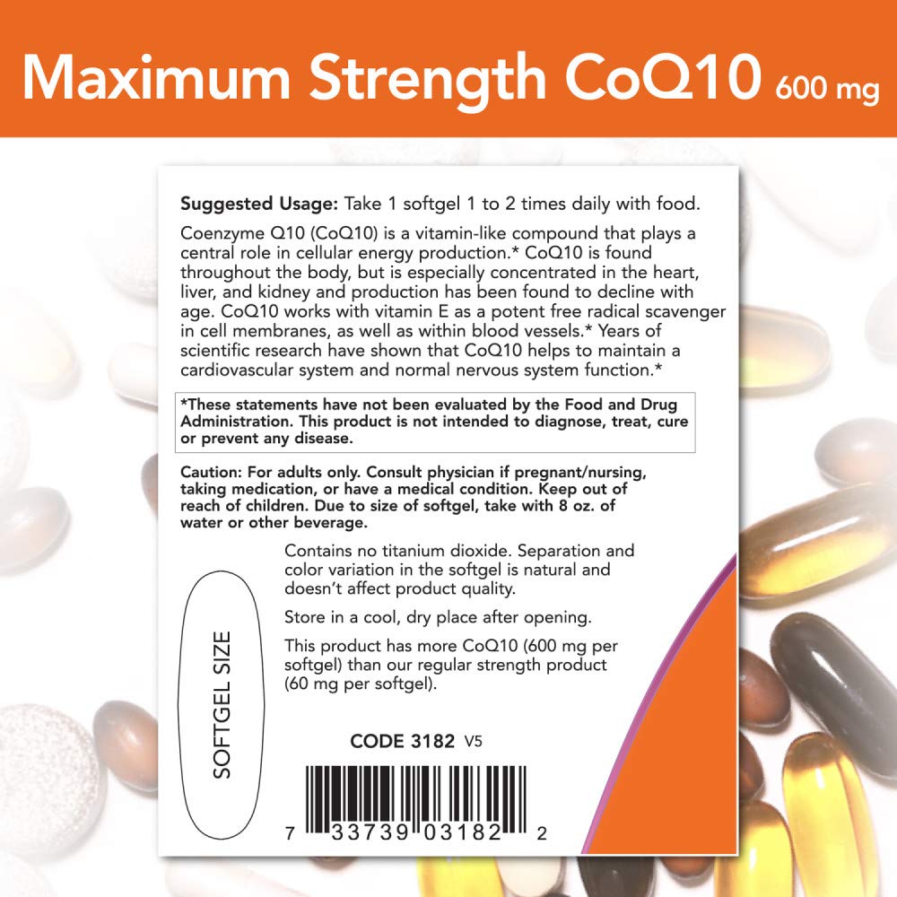 NOW Foods CoQ10 Maximum Strength 600mg supplement ingredients list