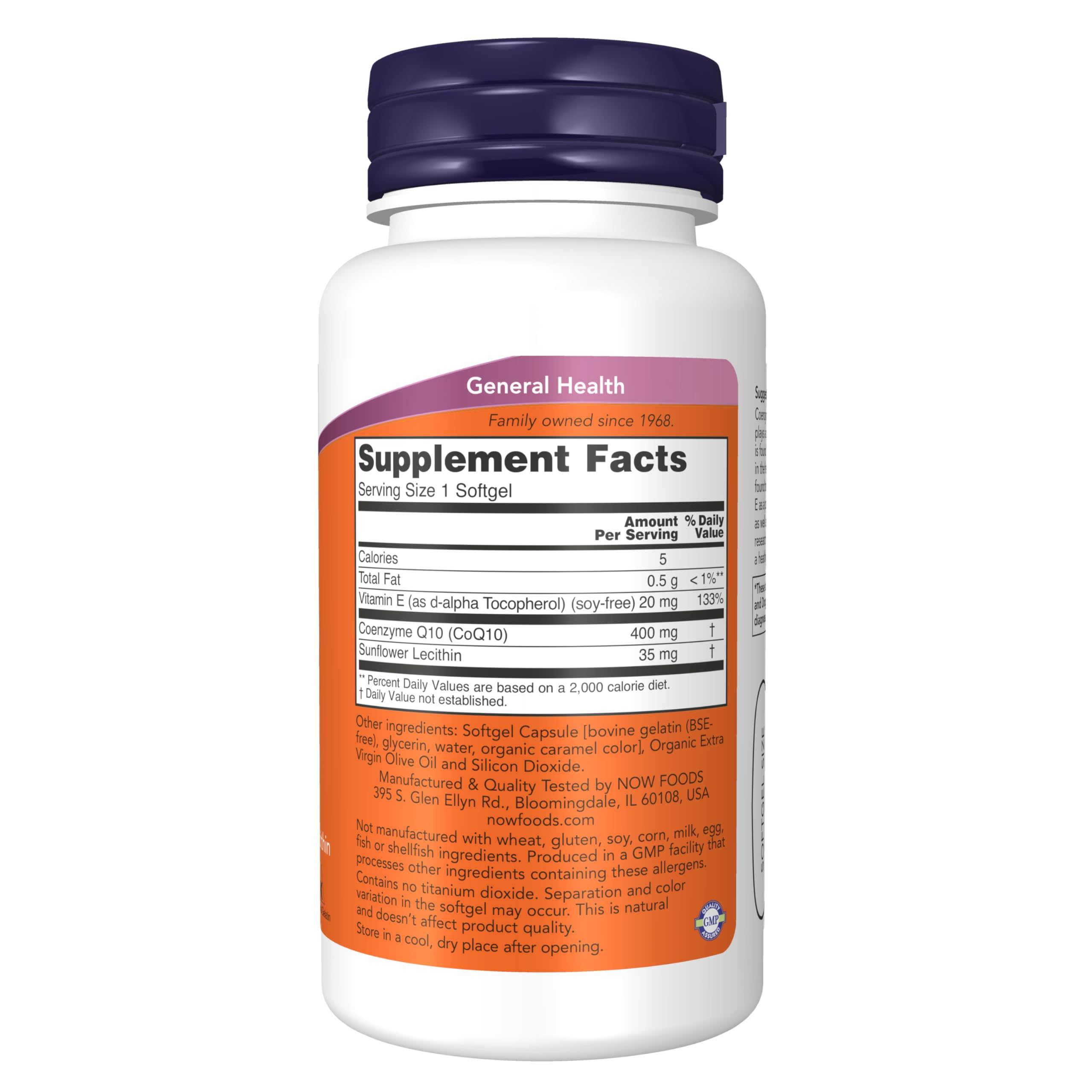 NOW Foods CoQ10 softgel capsules packaging