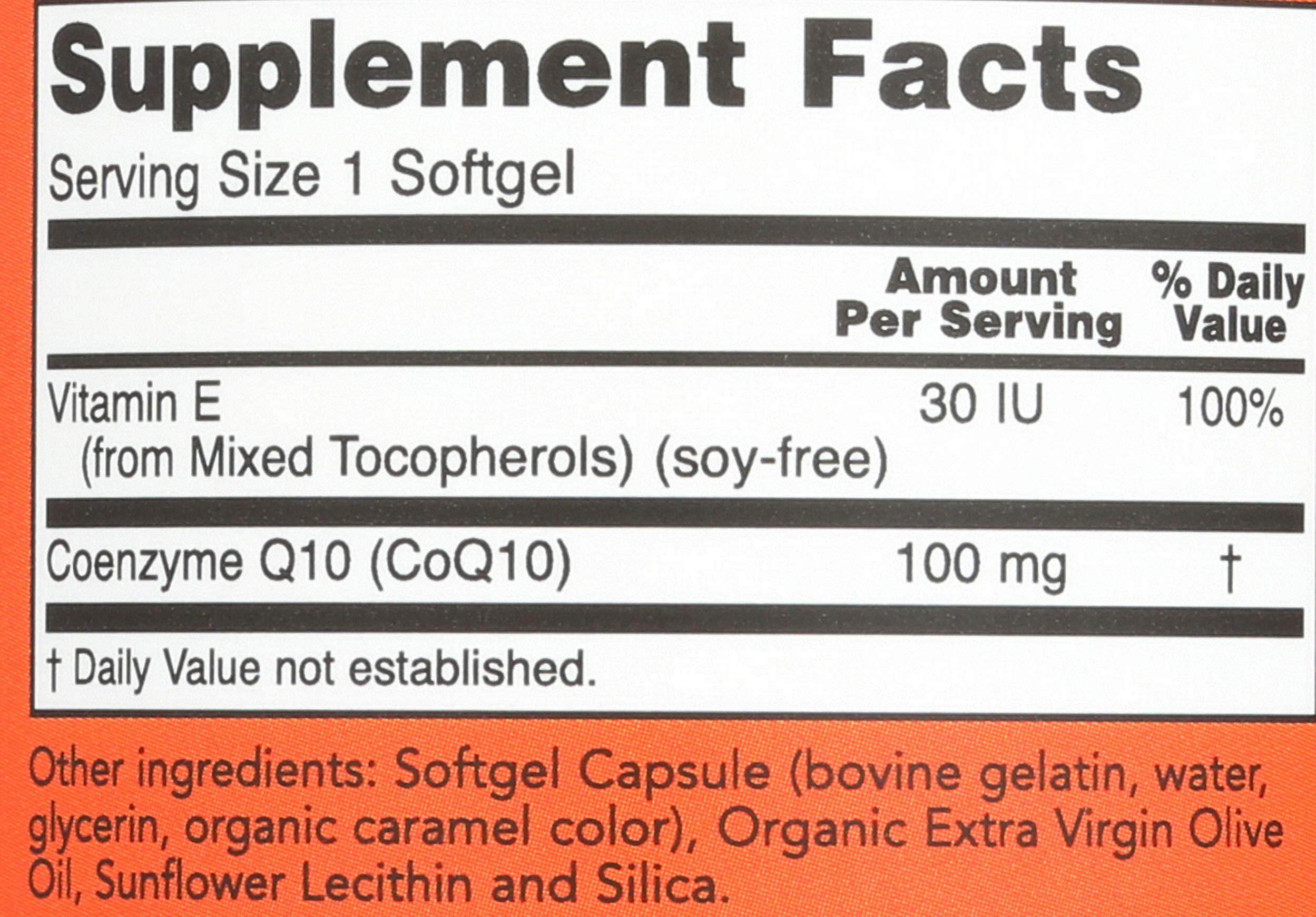 NOW Foods CoQ10 Supplement back view with ingredient list