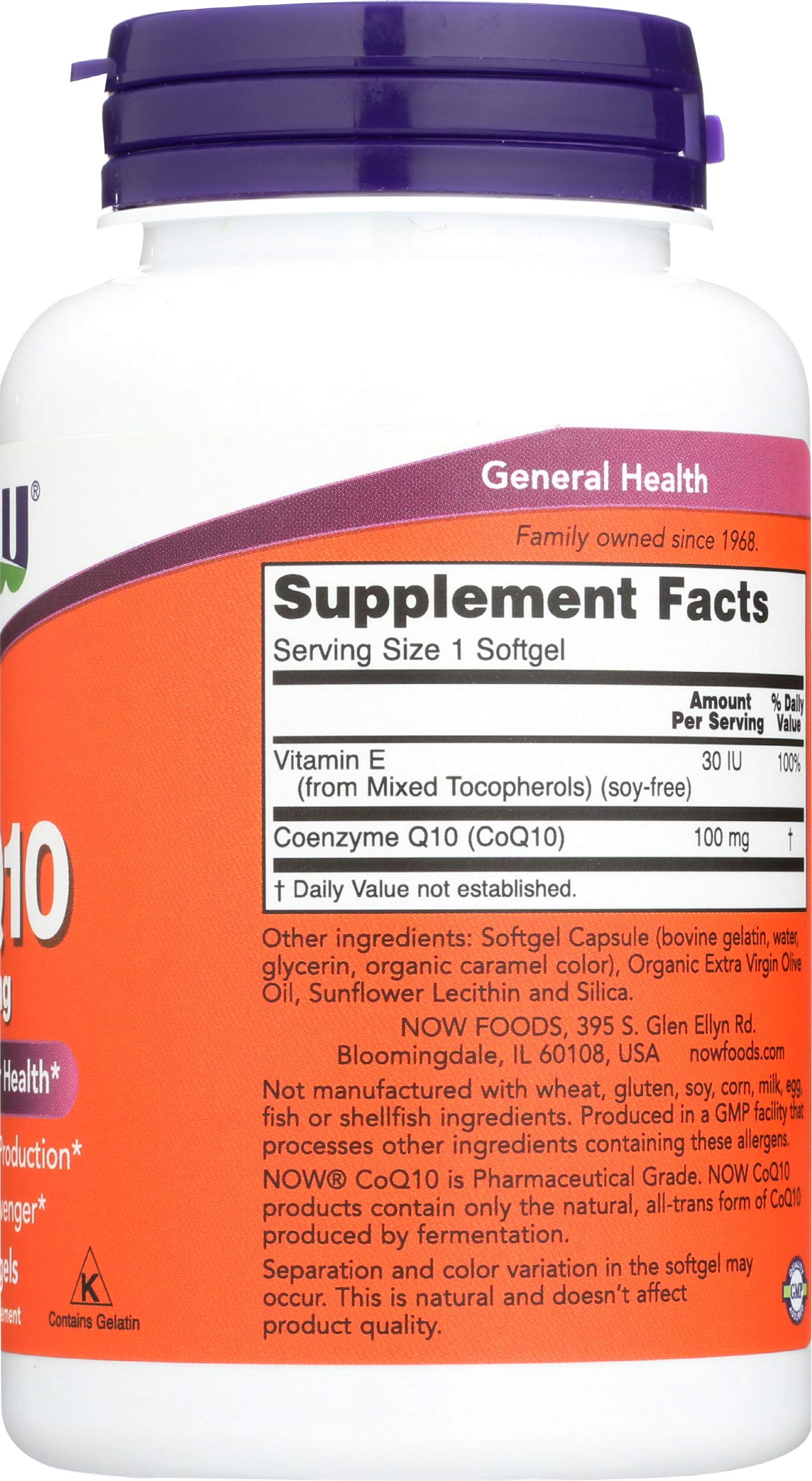 NOW Foods CoQ10 Supplement capsules close-up