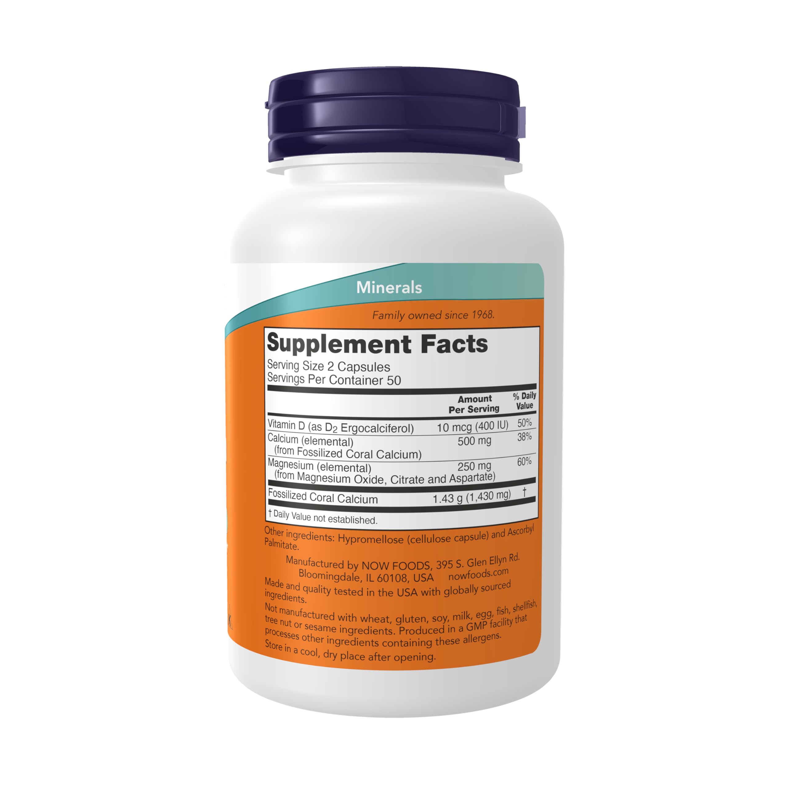 NOW Foods Coral Calcium Plus 100g back view with ingredient list