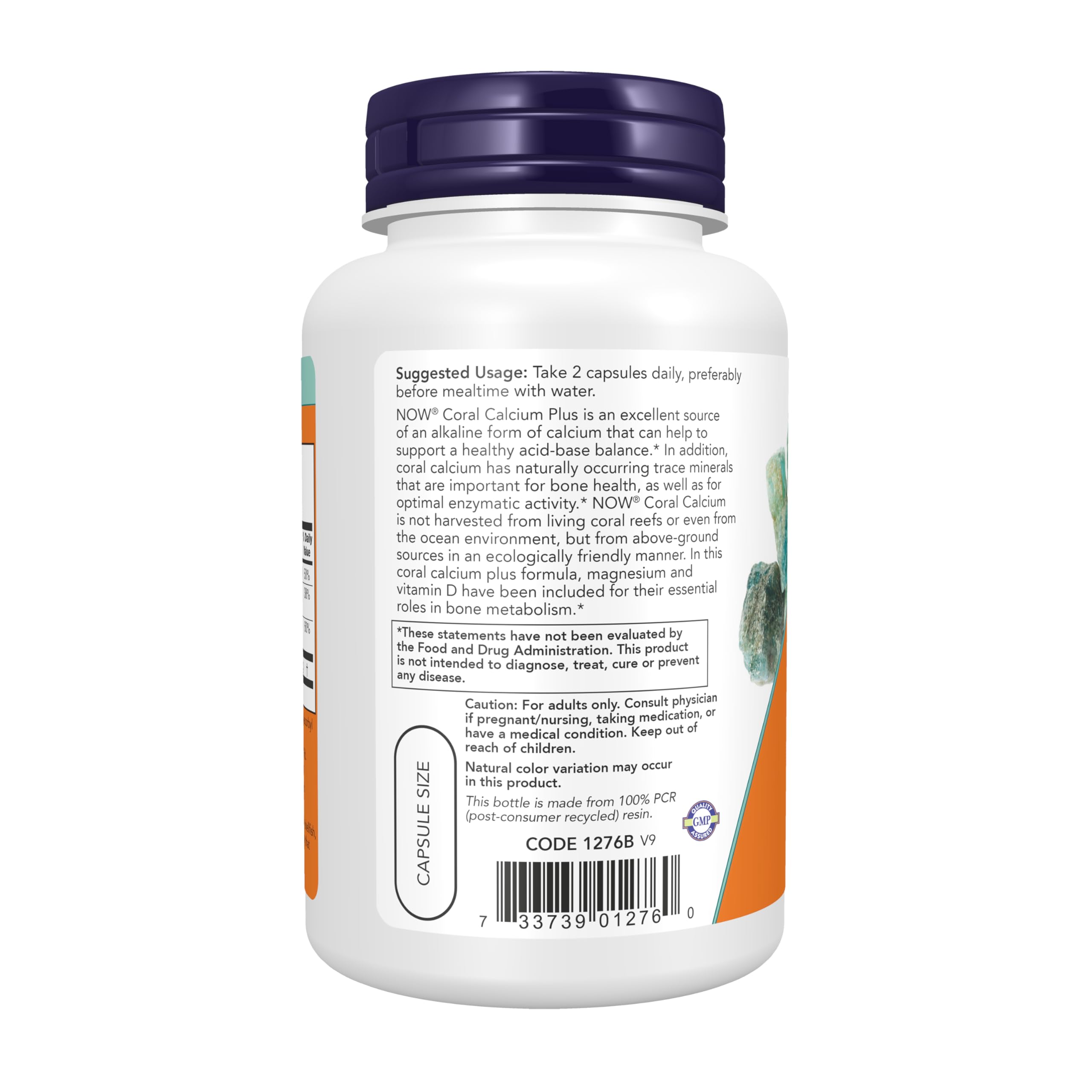 NOW Foods Coral Calcium Plus 100g side view showing capsule