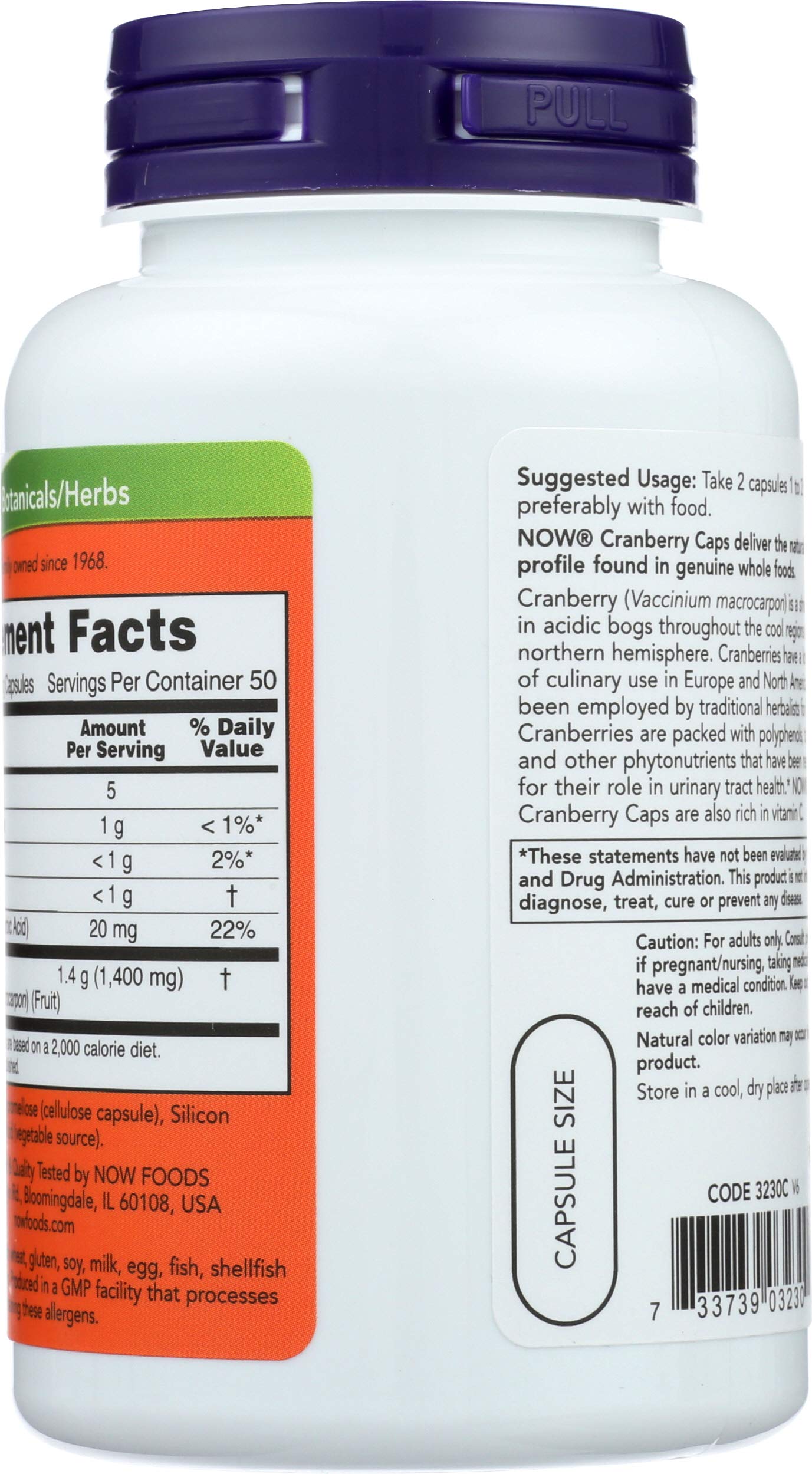 NOW Foods Cranberry Concentrate 100 Veg Capsules side view