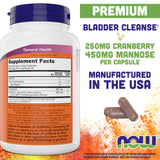 NOW Foods Cranberry Mannose Capsules bottle side view