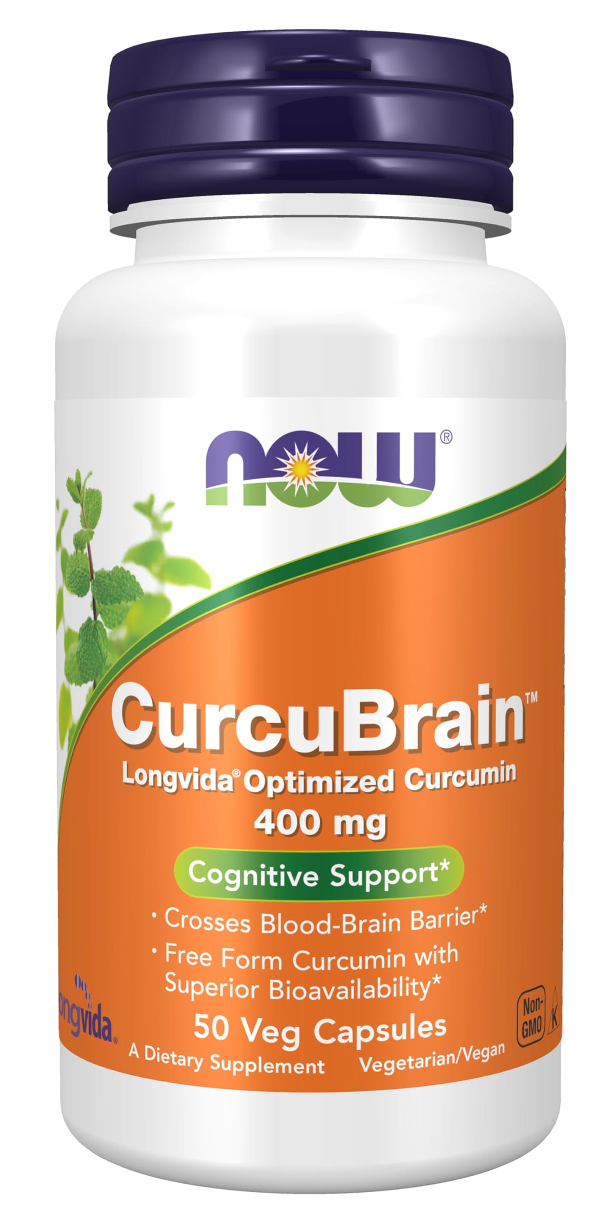 NOW Foods CurcuBrain Longvida Optimized Curcumin 400mg front view