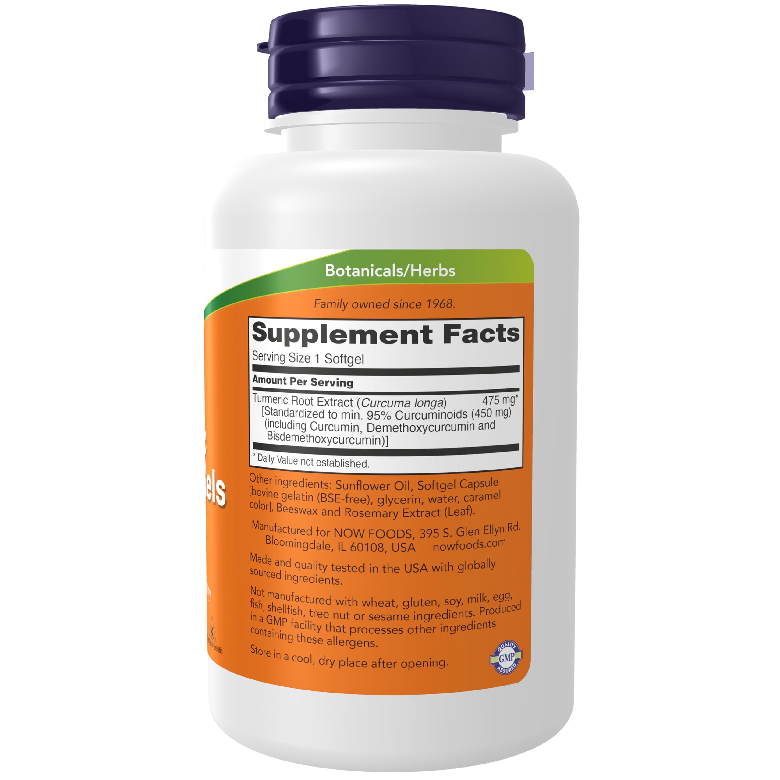 NOW Foods Curcumin Softgels packaging side view