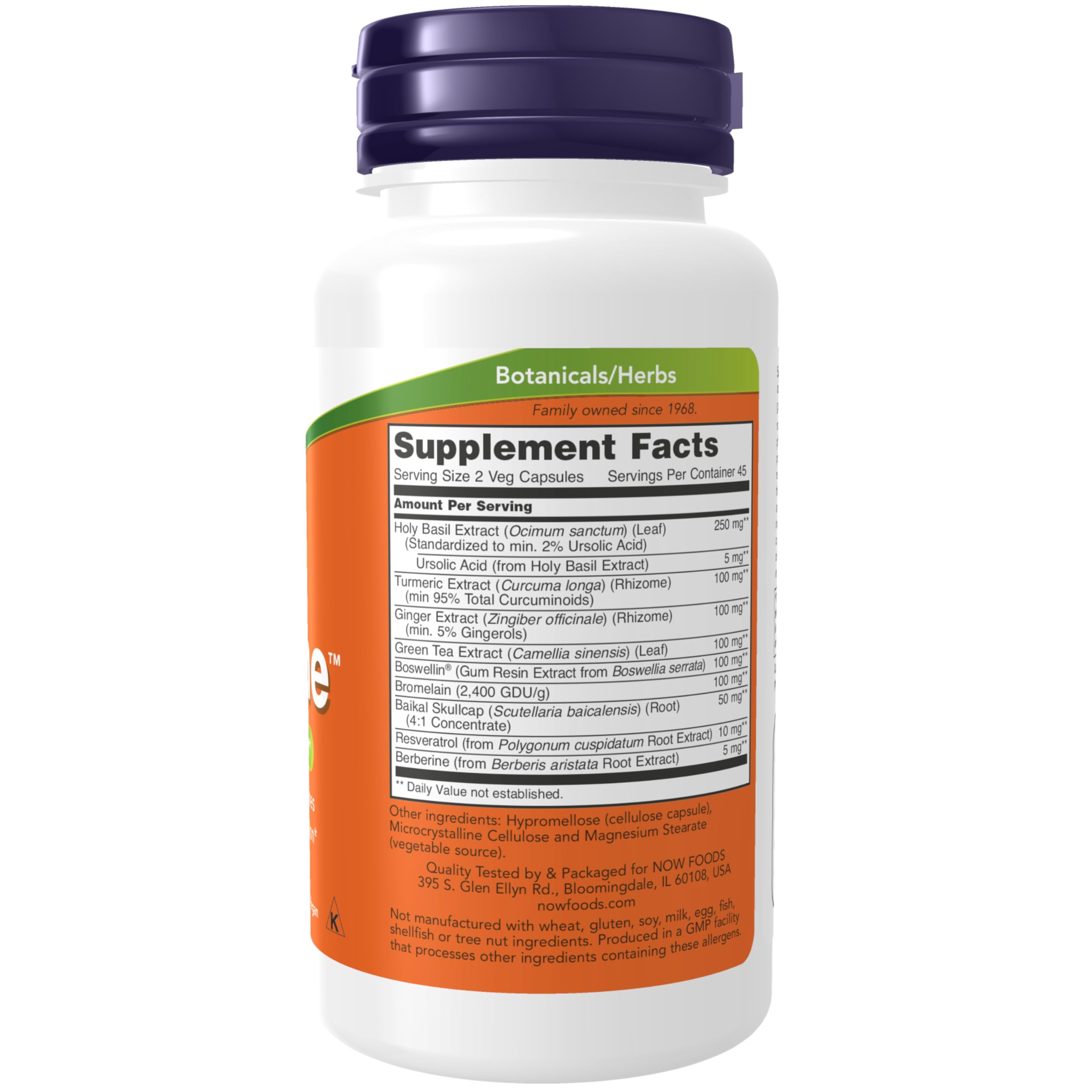 NOW Foods D-Flame supplement bottle side view