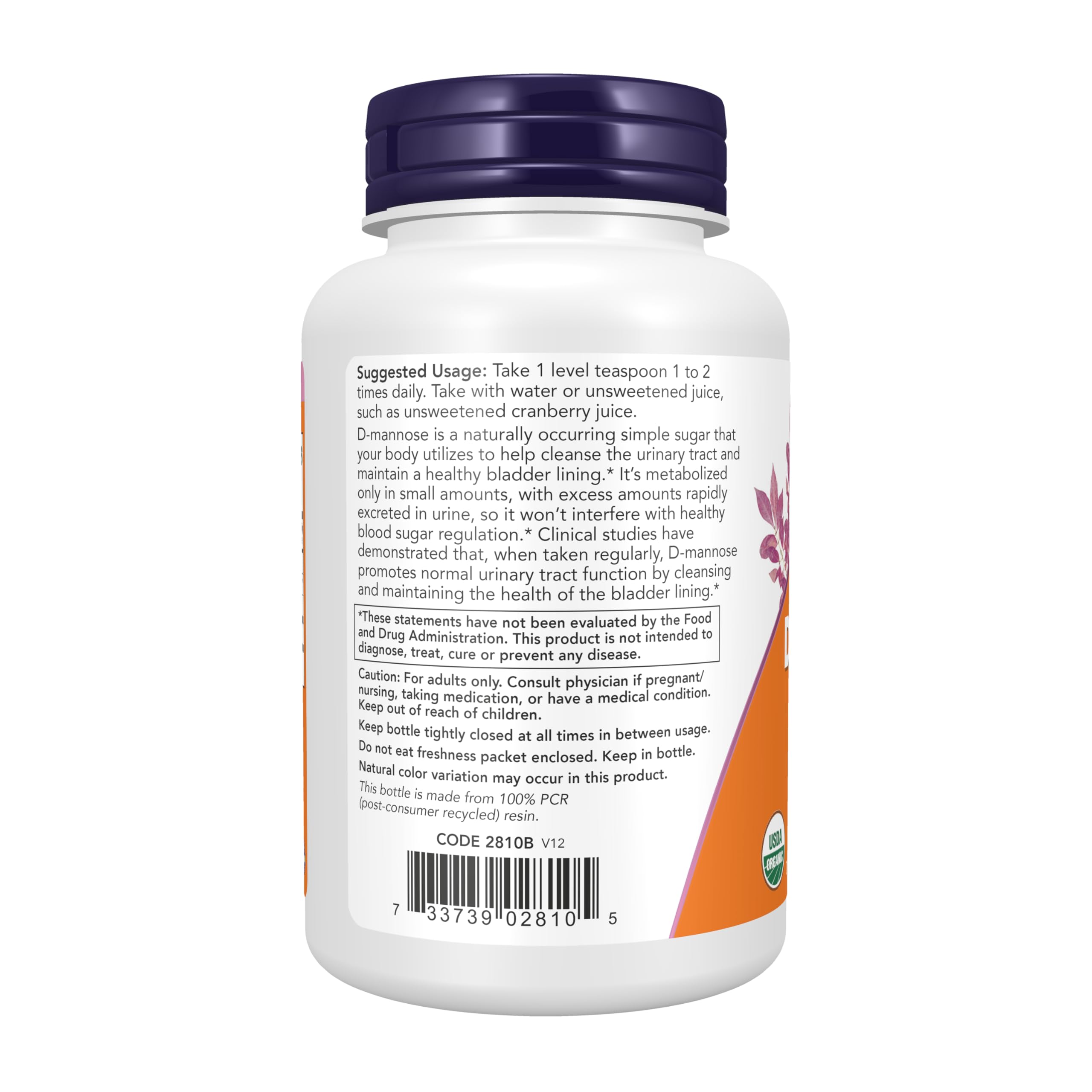 NOW Foods D-Mannose Powder 120g scoop with powder