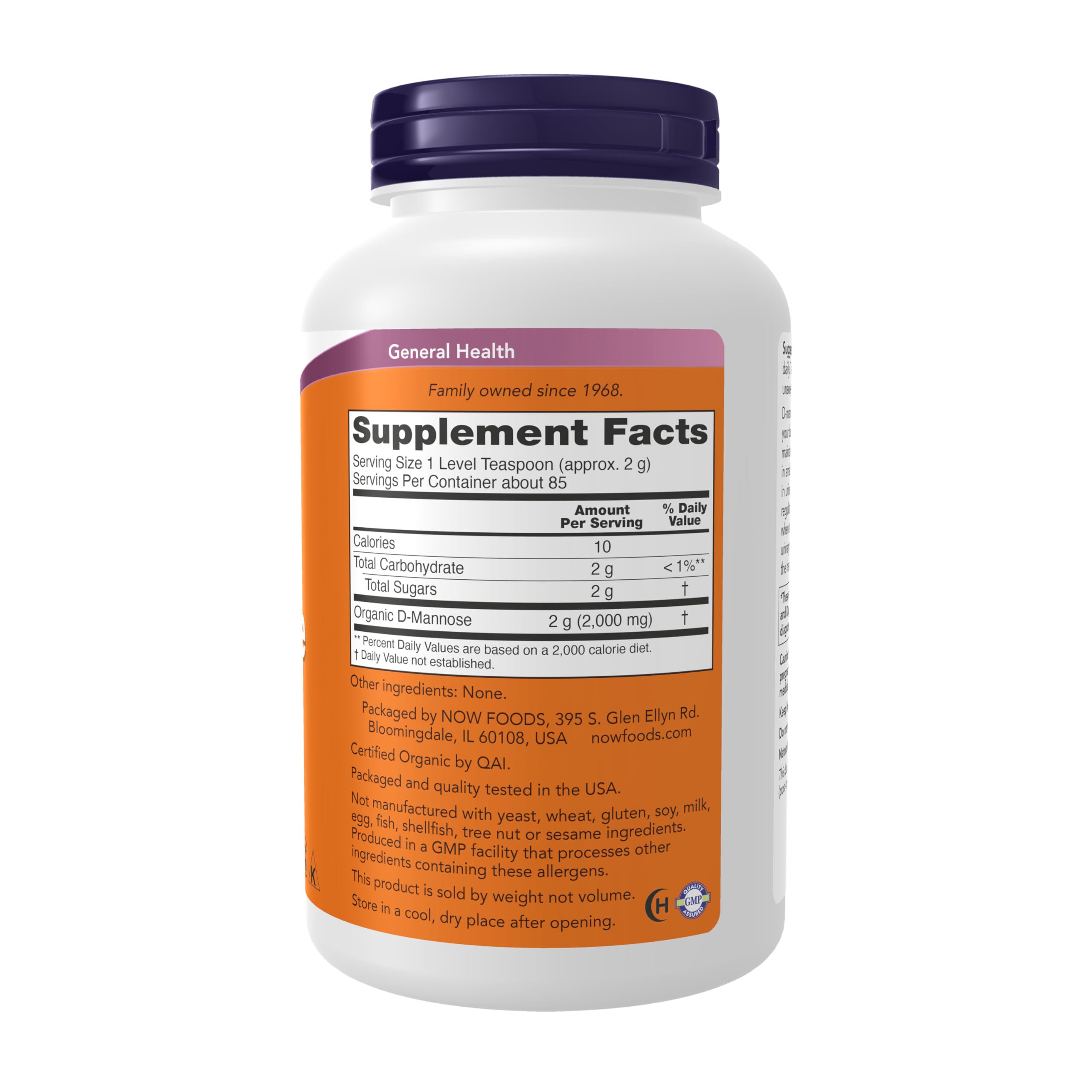 NOW Foods D-Mannose Pure Powder 240g packaging