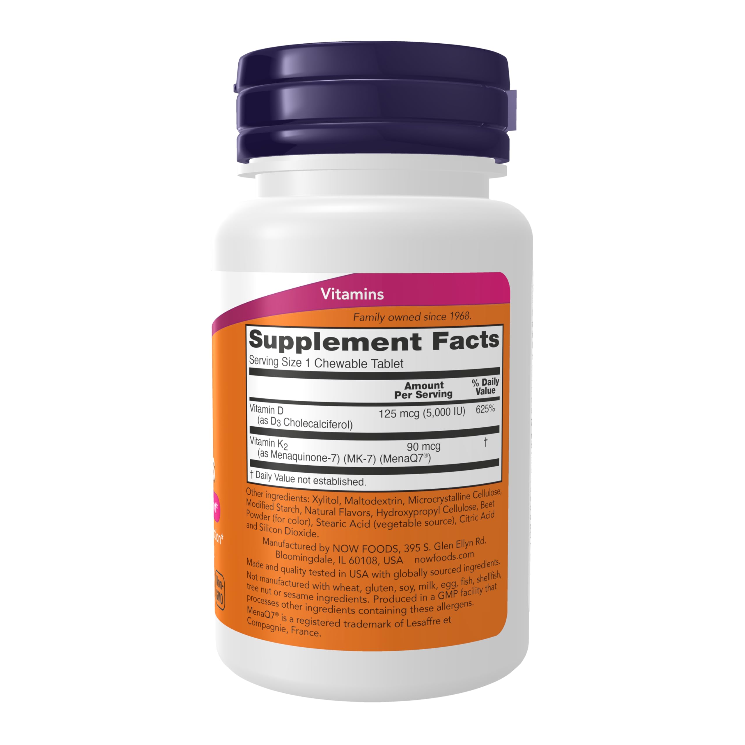 NOW Foods D3 + K2 Capsules label close-up