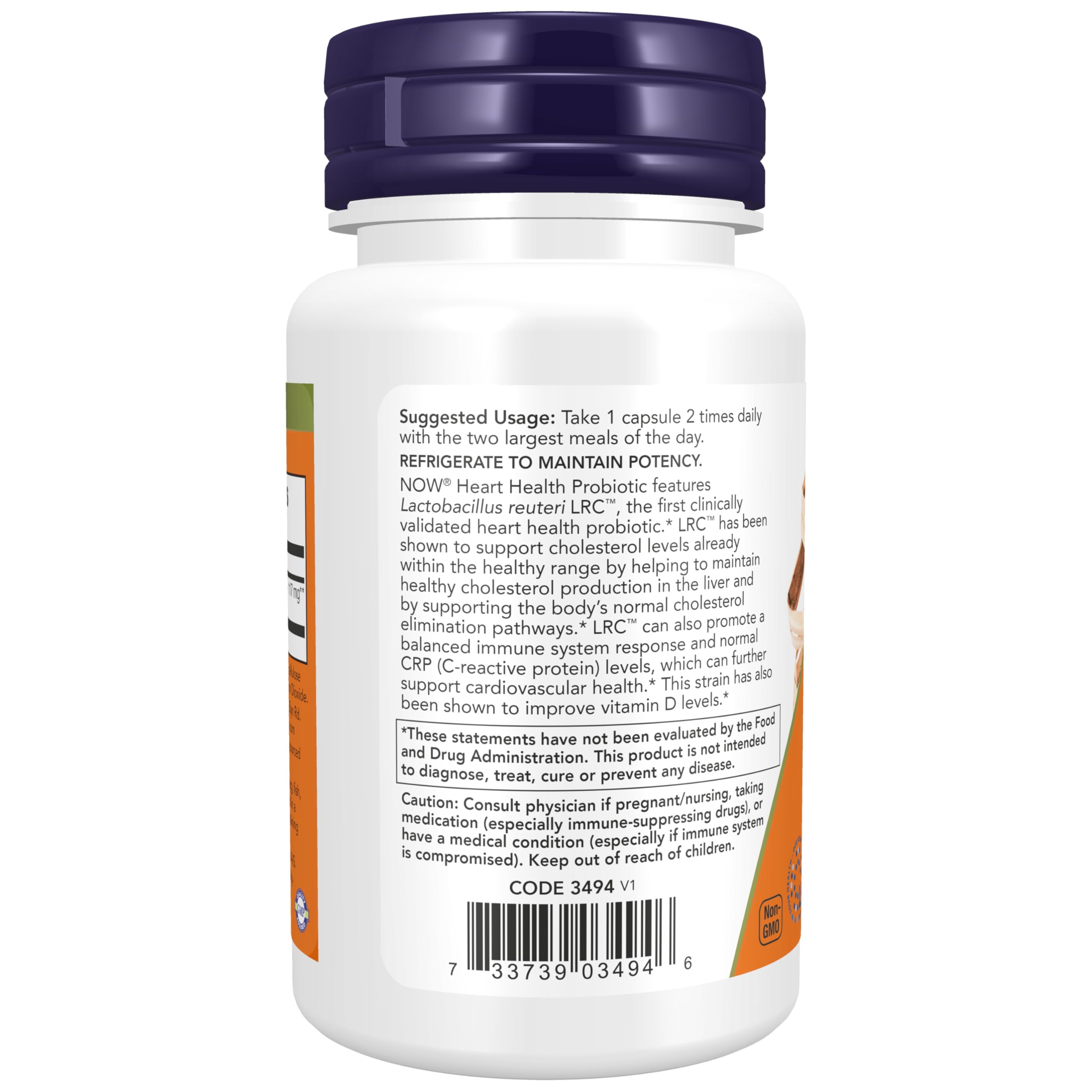 NOW Foods daily wellness Probiotic Capsules back view with ingredients