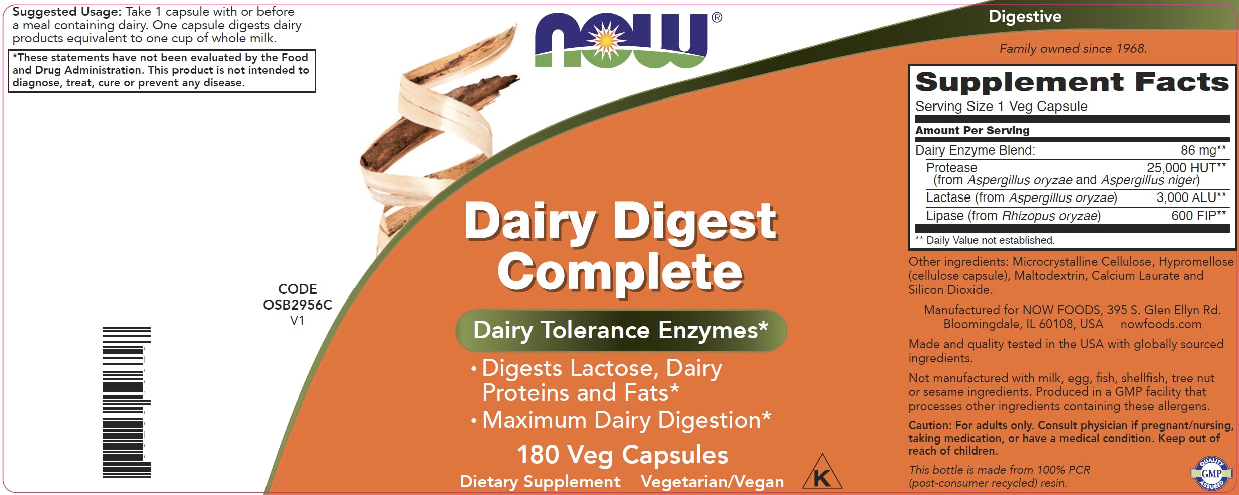NOW Foods Dairy daily Complete bottle with capsules in hand