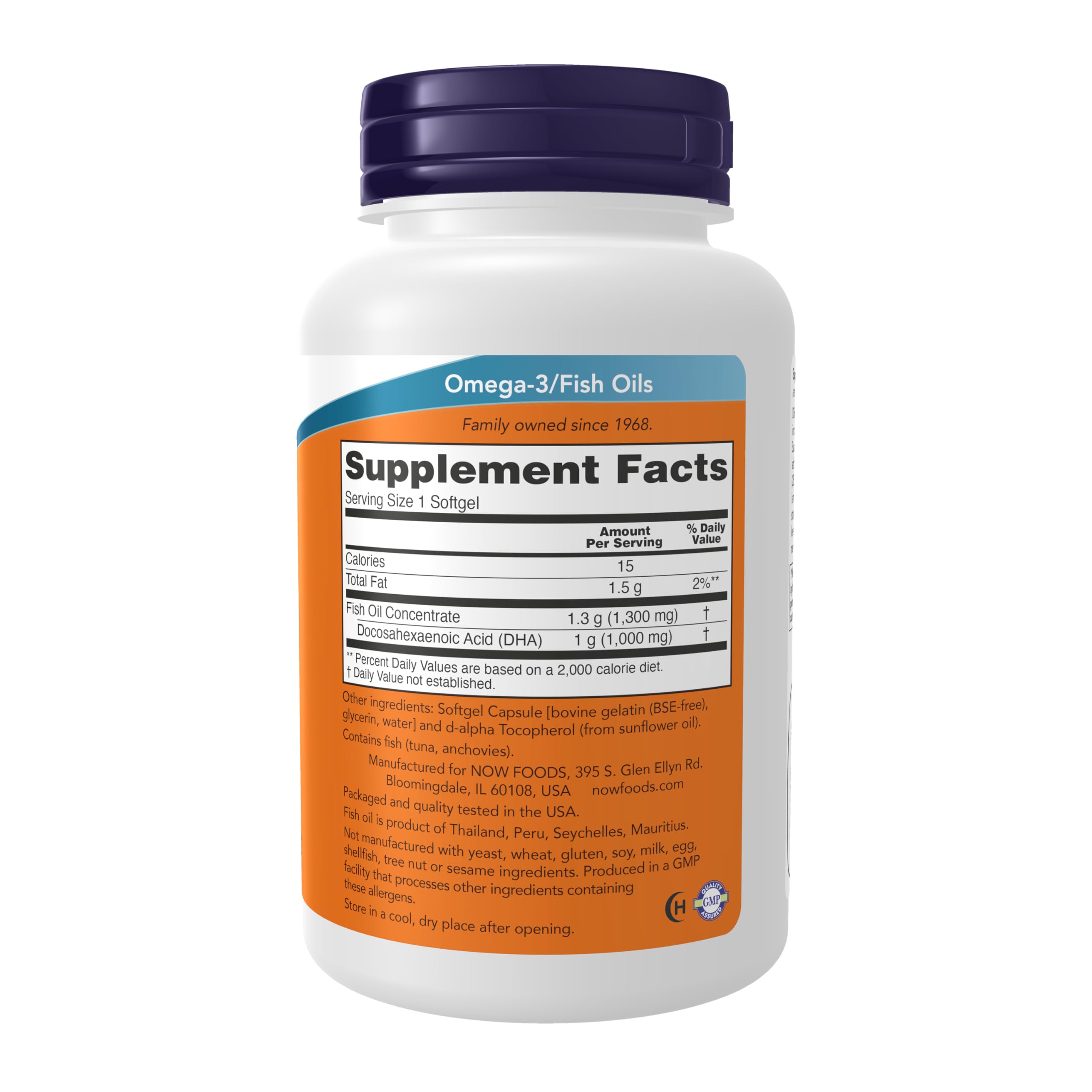 NOW Foods DHA-1000 Brain Support 1000mg Softgels back view