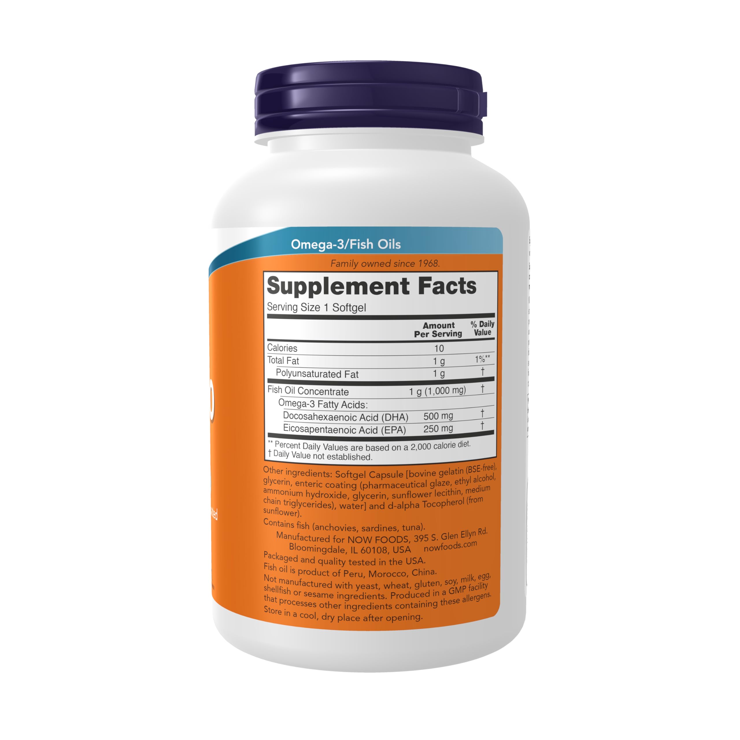 NOW Foods DHA-500 Softgels 500mg Omega-3 Fish Oil back view