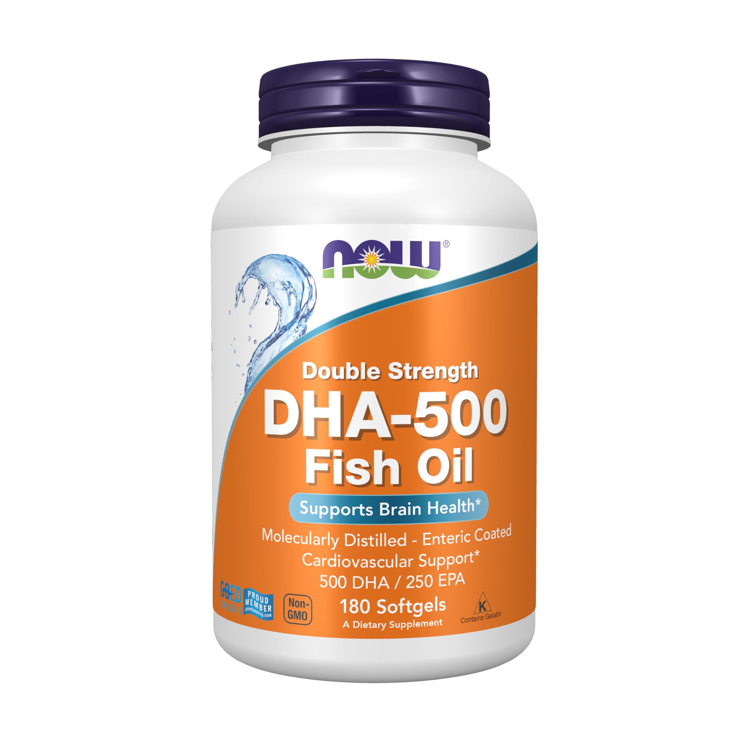 NOW Foods DHA-500 Softgels 500mg Omega-3 Fish Oil front view