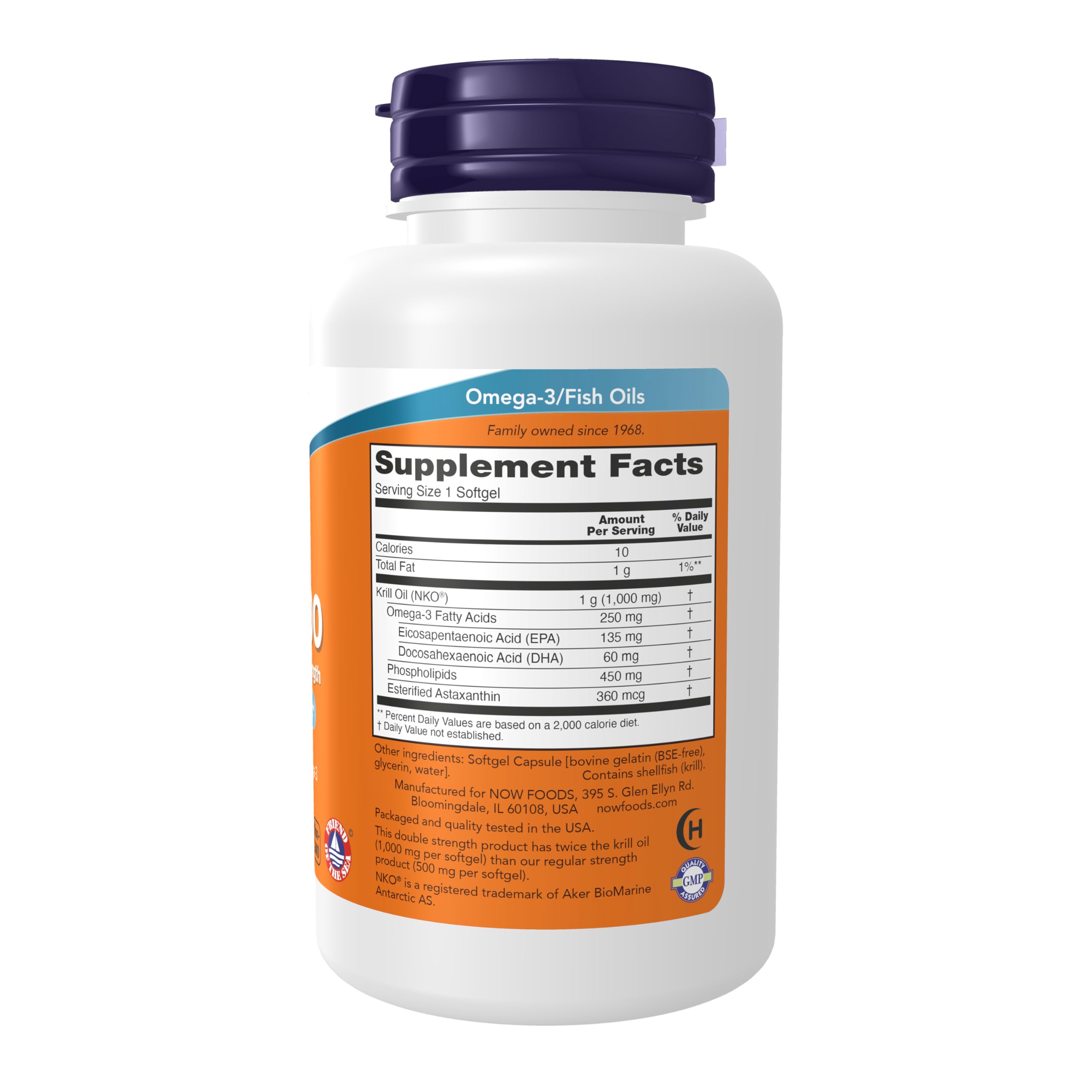 NOW Foods Double Strength Krill Oil 1000mg softgel side view