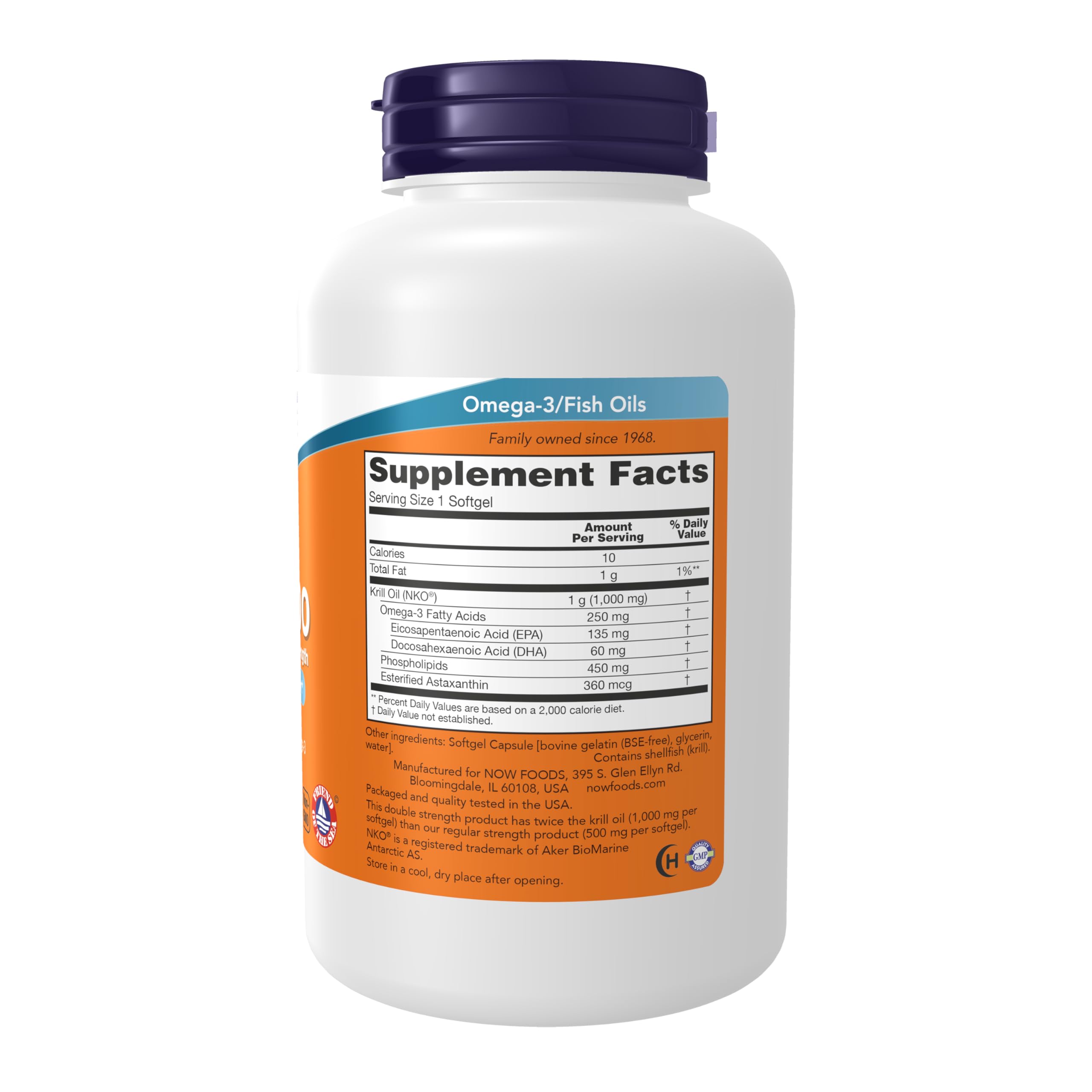 NOW Foods Double Strength Krill Oil 1000mg Softgels back view