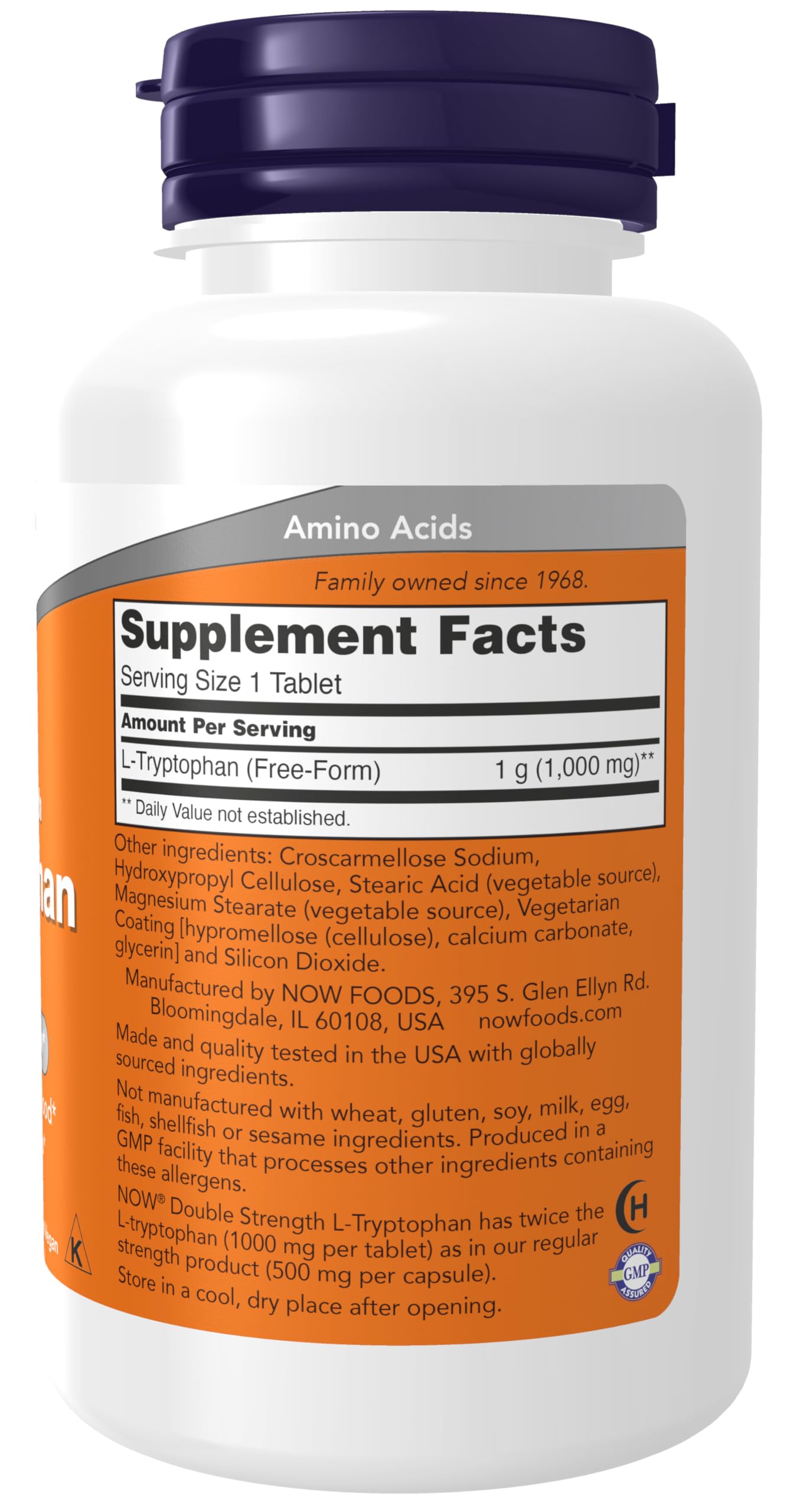 NOW Foods Double Strength L-Tryptophan bottle side view
