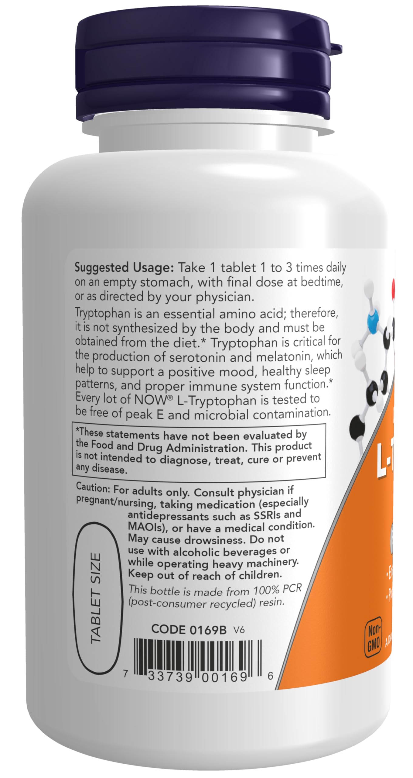 NOW Foods Double Strength L-Tryptophan tablet close-up