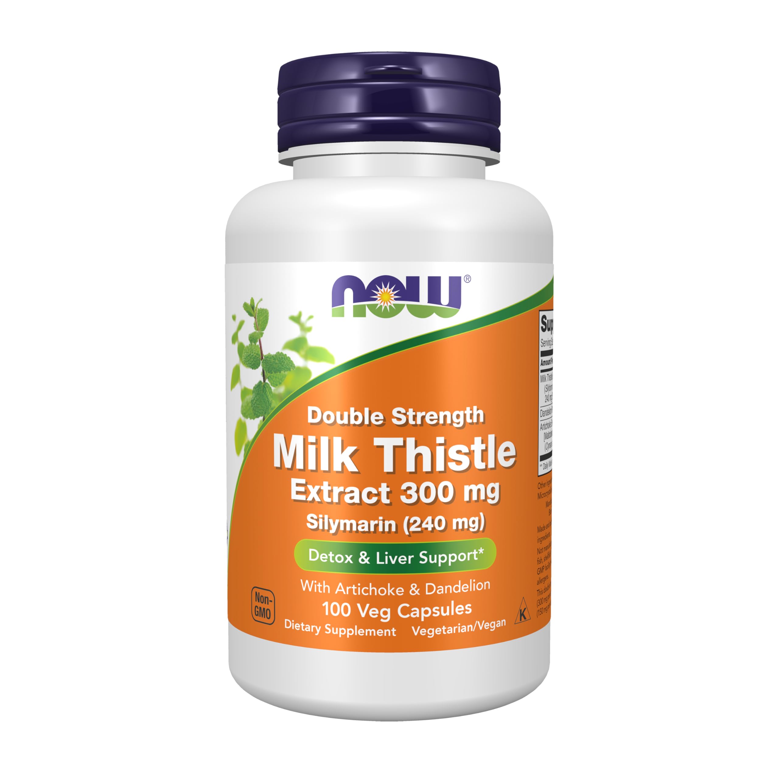 NOW Foods Double Strength Milk Thistle 300mg Capsules front view
