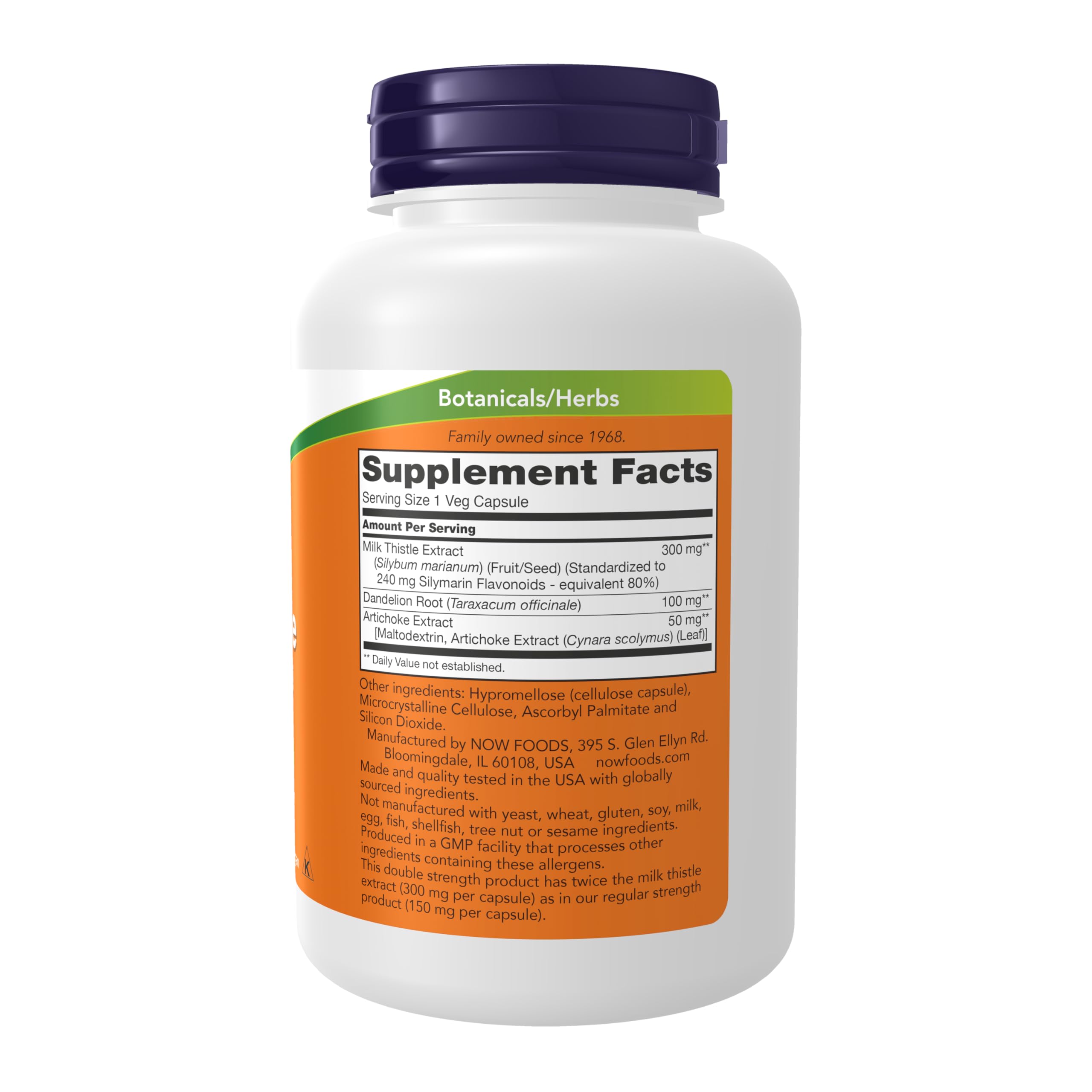 NOW Foods Double Strength Milk Thistle 300mg capsules side view