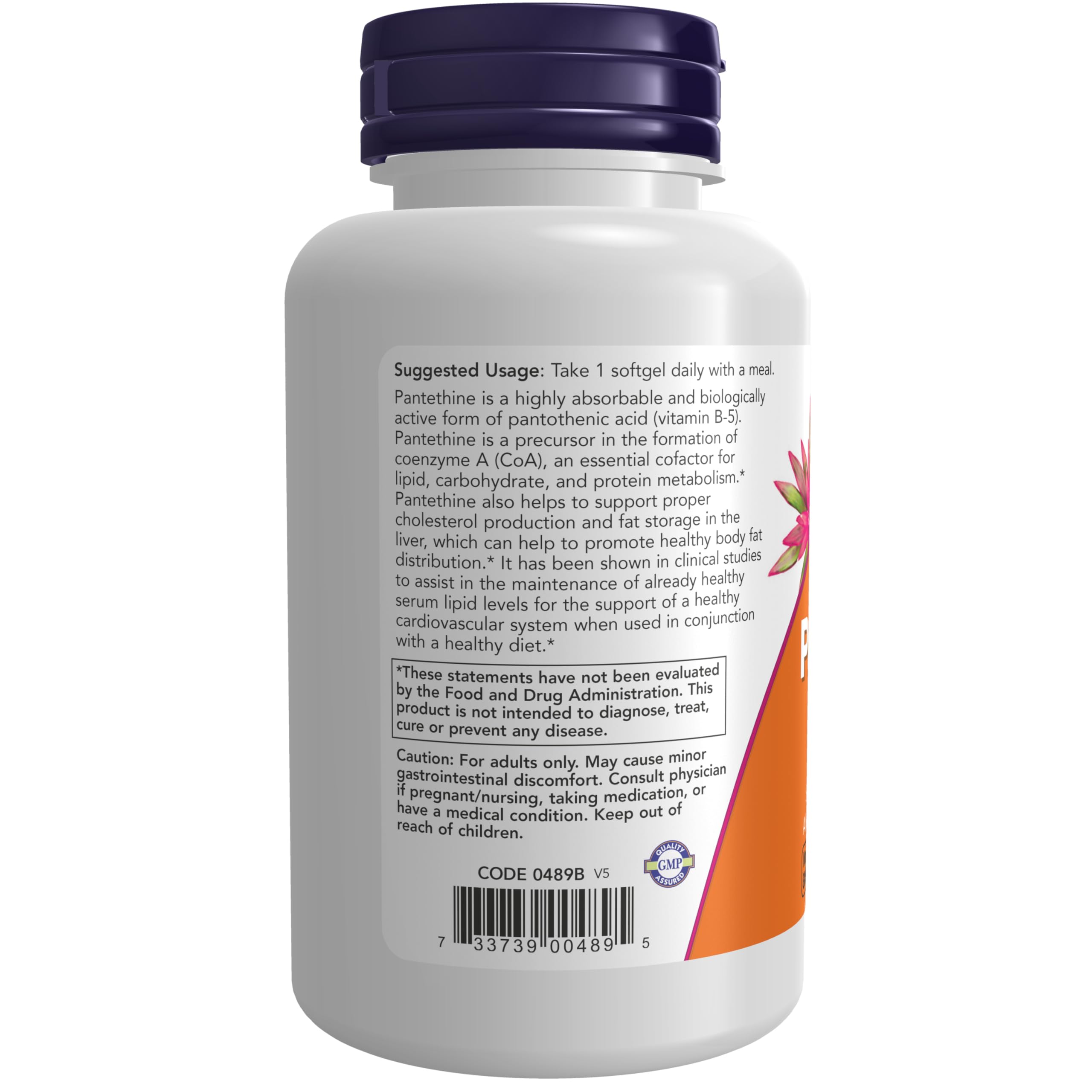 NOW Foods Double Strength Pantethine 600mg softgel bottle with label