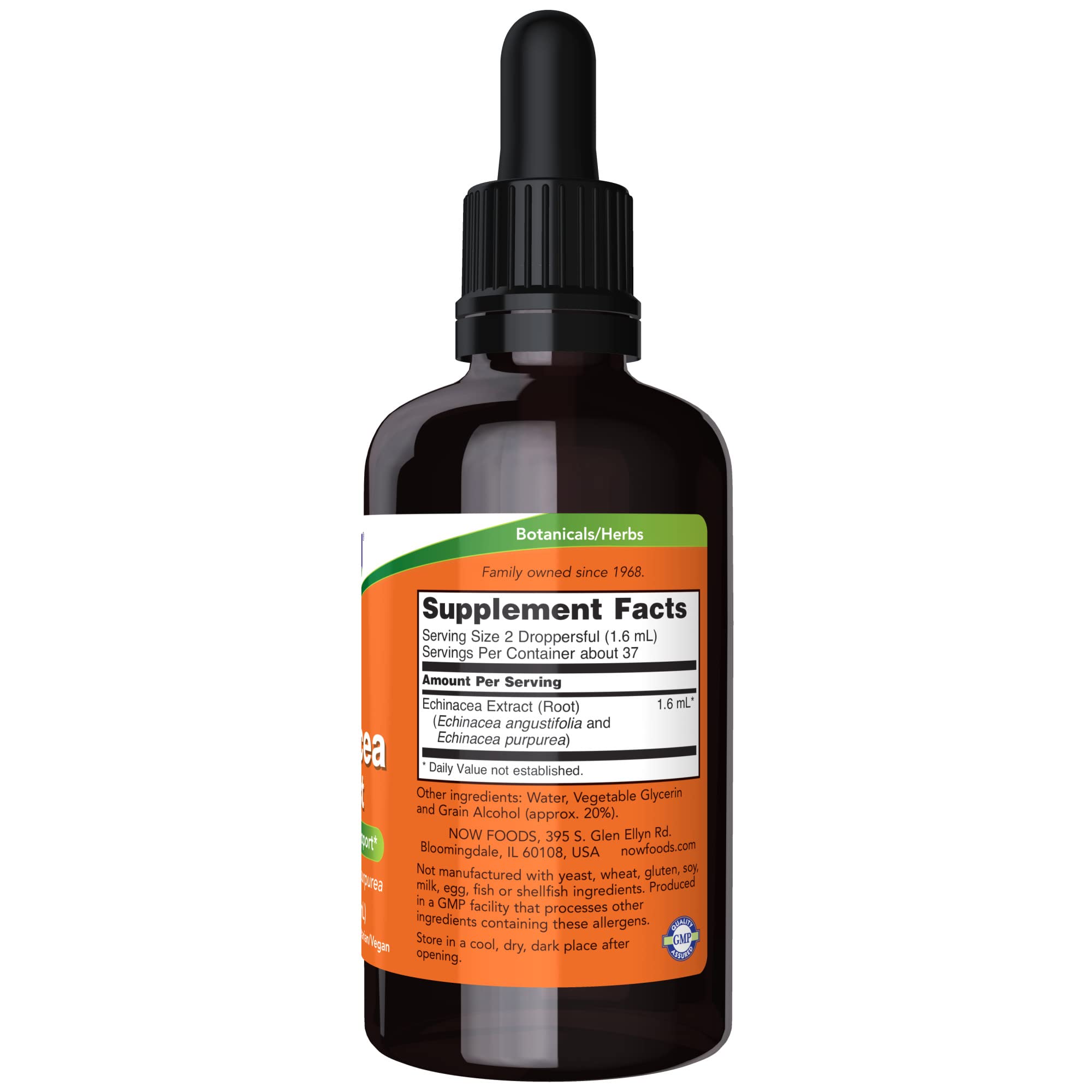 NOW Foods Echinacea Liquid Extract 128g bottle side view