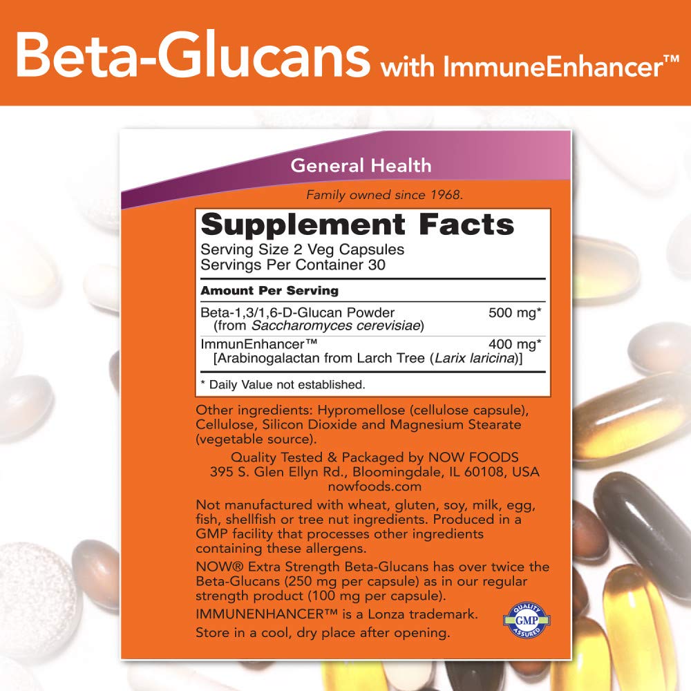 NOW Foods Extra Strength Beta-Glucans 500mg side view