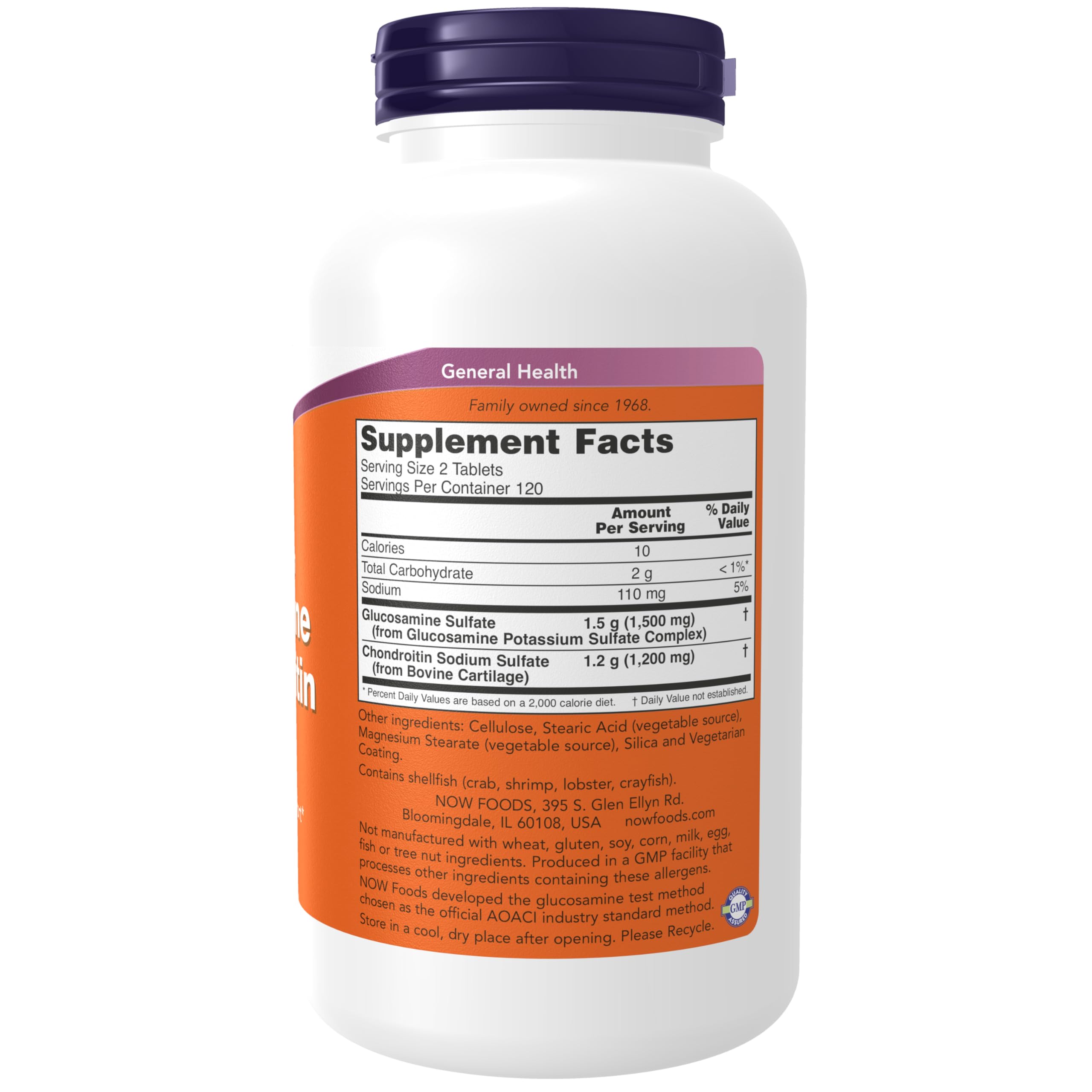 NOW Foods Extra Strength Glucosamine & Chondroitin 750mg/600mg side view