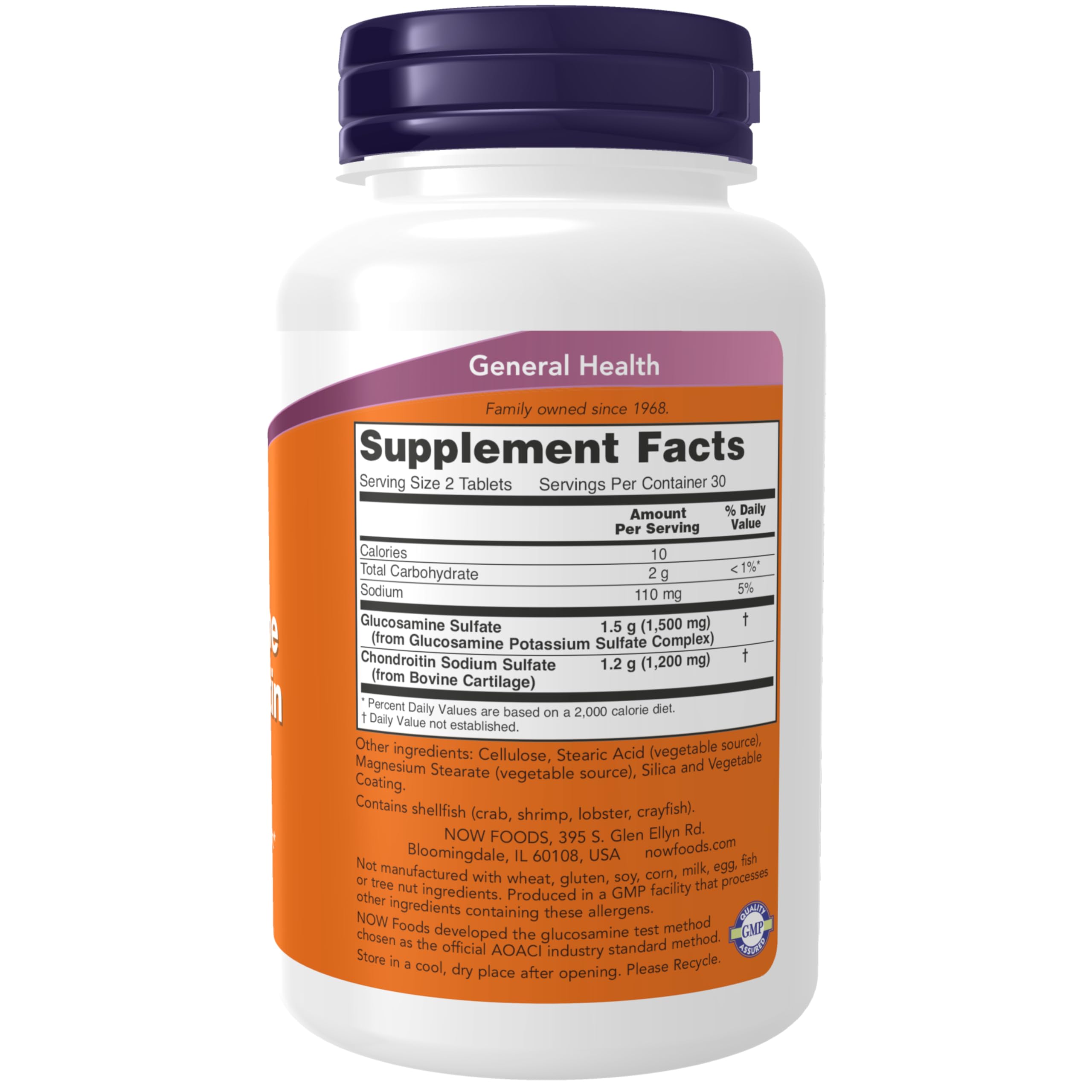 NOW Foods Extra Strength Glucosamine & Chondroitin 750mg/600mg Tablets side view