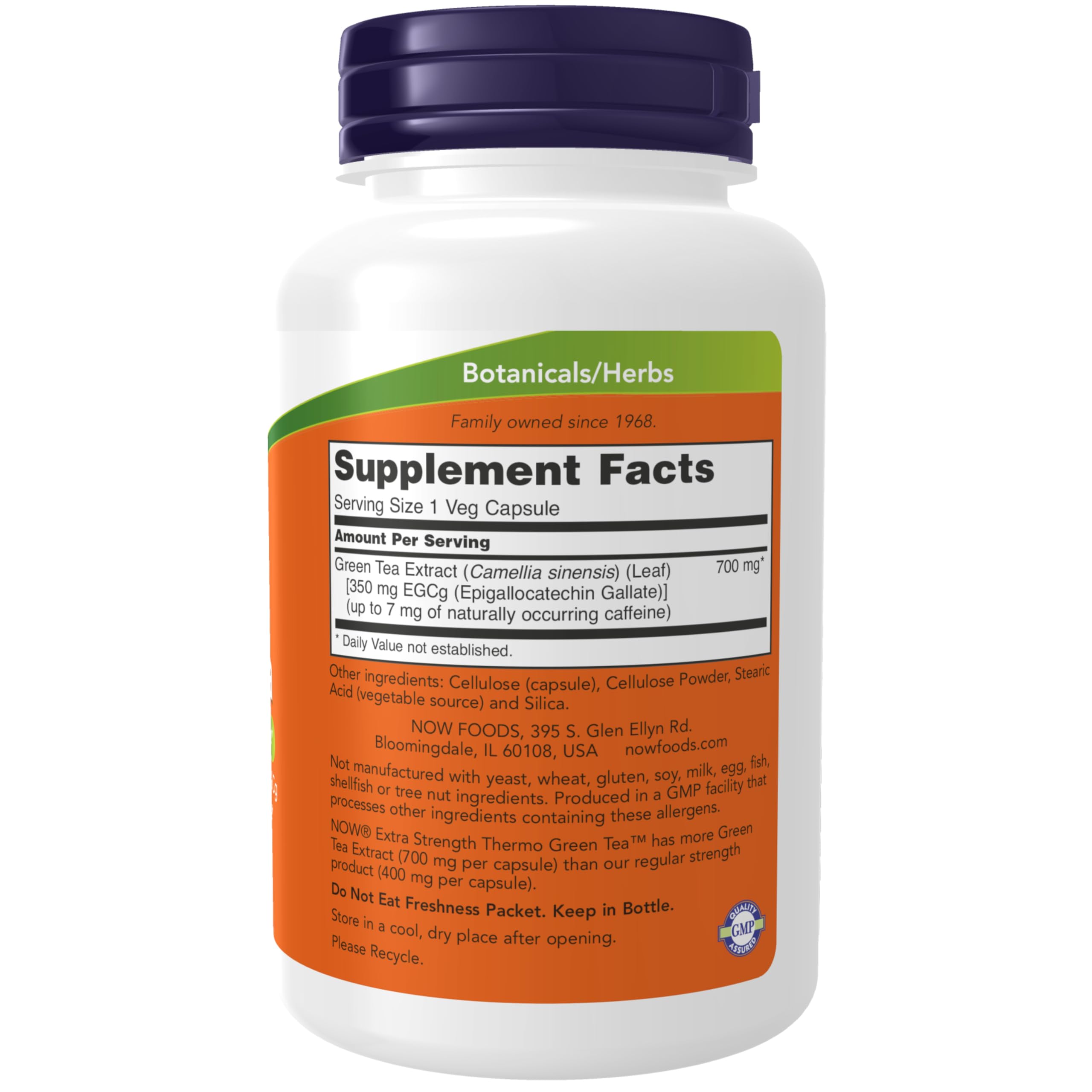 NOW Foods Extra Strength Thermo Green Tea 700 mg Veg Capsules side view