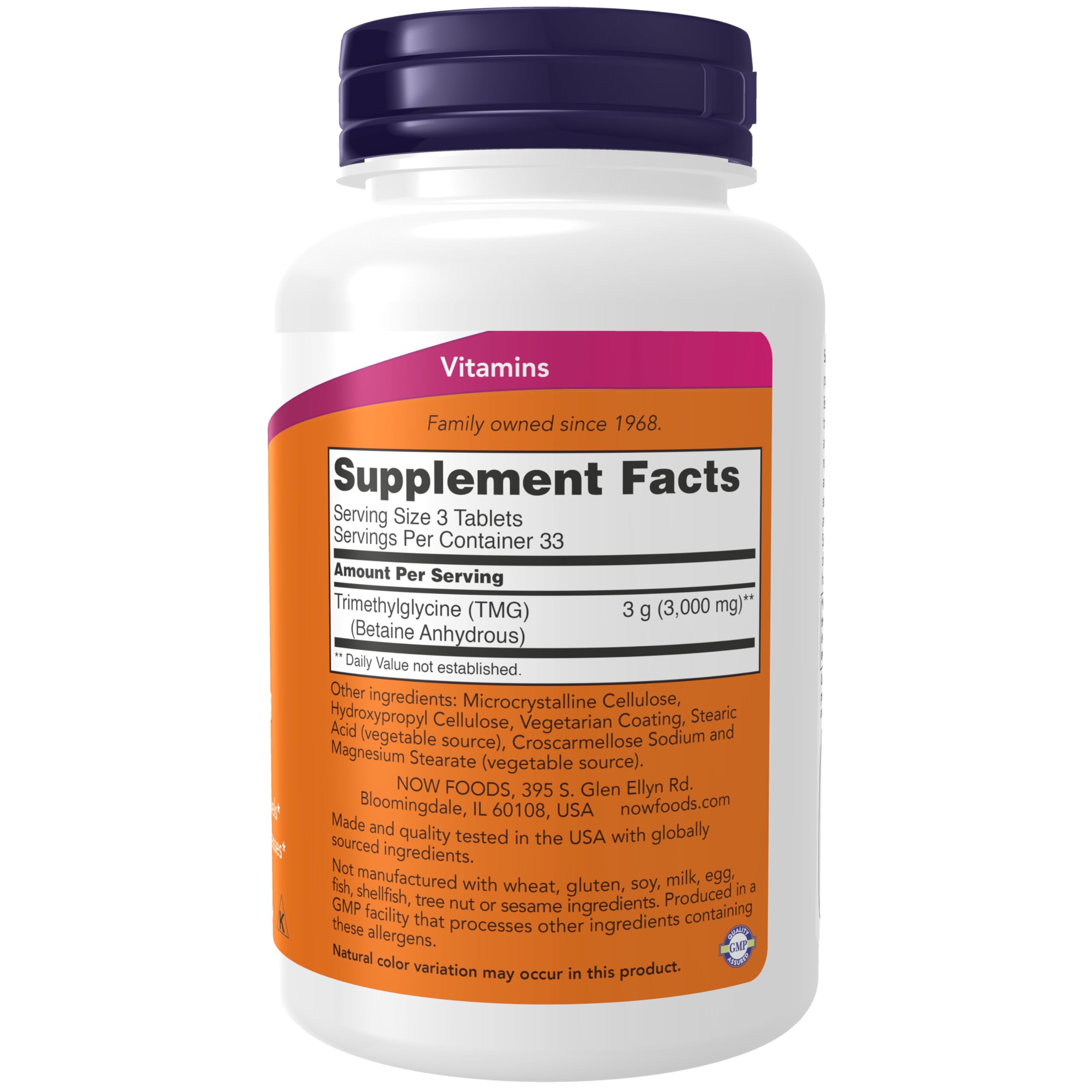 NOW Foods Extra Strength TMG 1,000 mg Tablets packaging