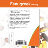 NOW Foods Fenugreek Herbal Supplement capsules on a wooden surface