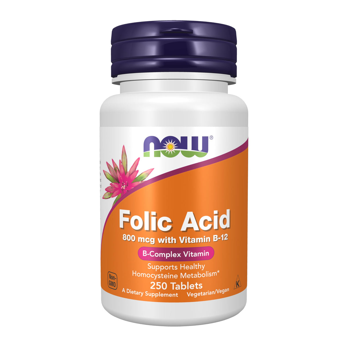 NOW Foods Folic Acid 800 mcg 100 Tablets front view