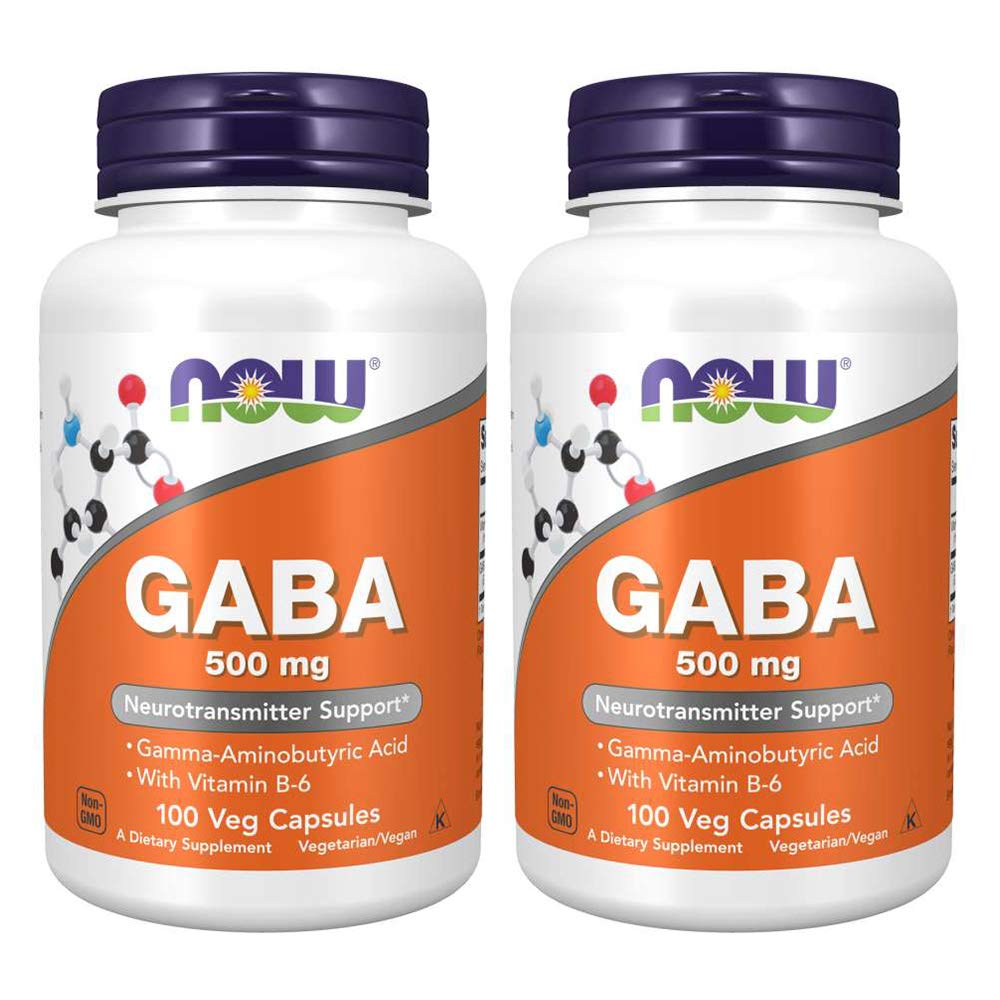 NOW Foods Gaba 500mg front view of bottle with 100 capsules